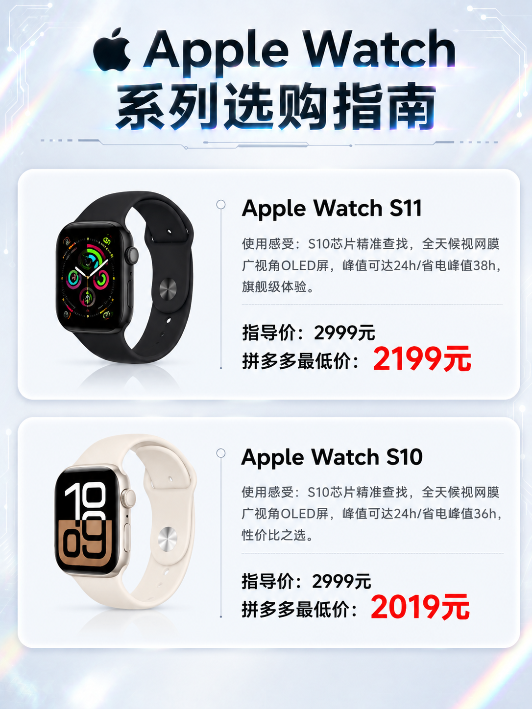 Apple Watch系列选购对比海报，竖版3:4比例，黑白浅… - 图片创意预览