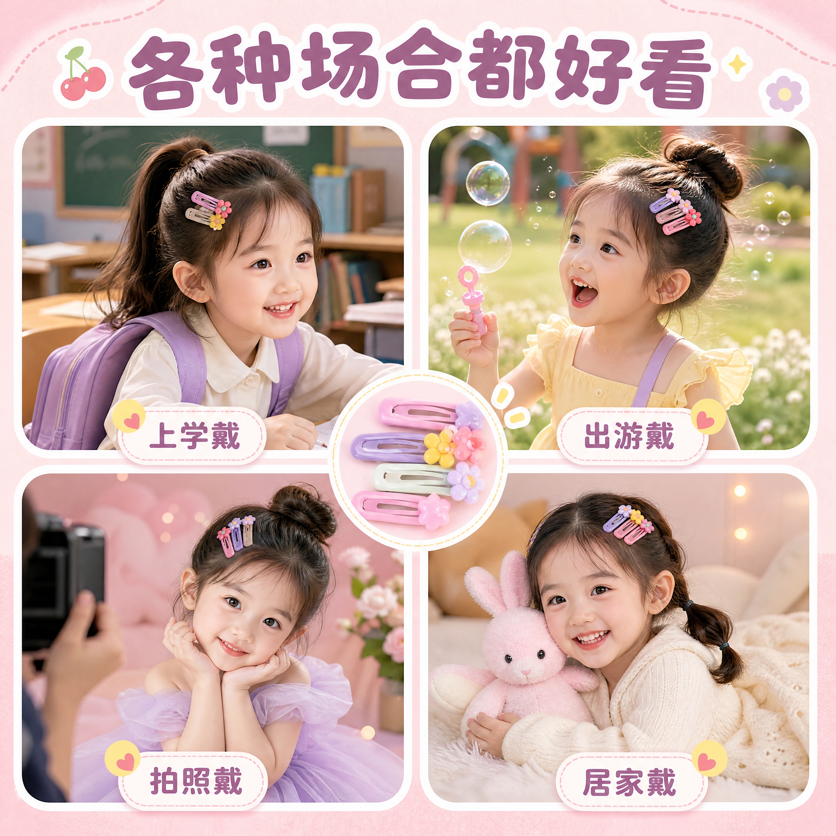 [商品] 使用【图1】儿童花朵款BB夹；保留花朵造型、马卡龙配… - 图片创意预览