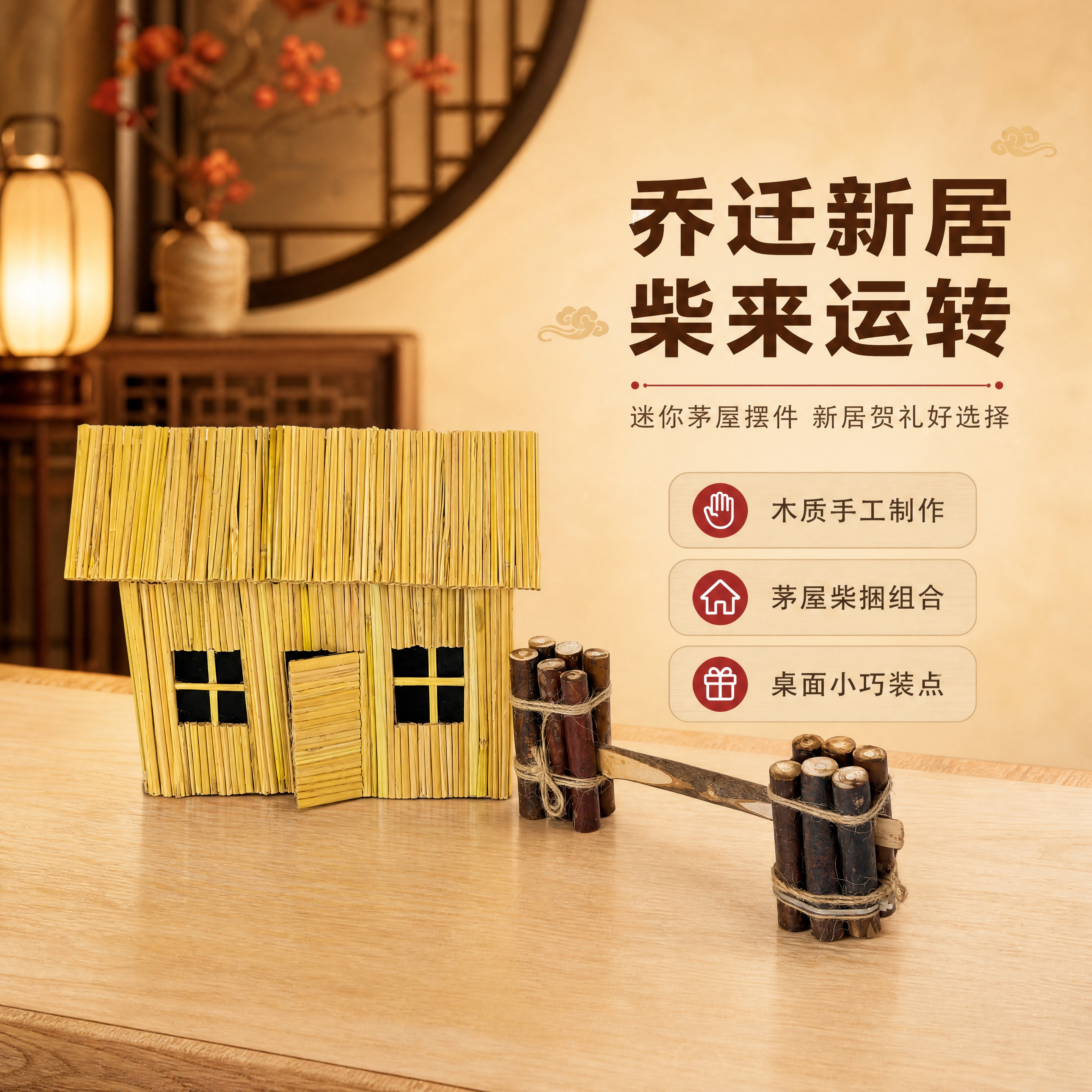 [商品] 使用【图1】迷你茅屋配小捆柴摆件；保留茅屋的茅草屋顶… - 图片创意预览