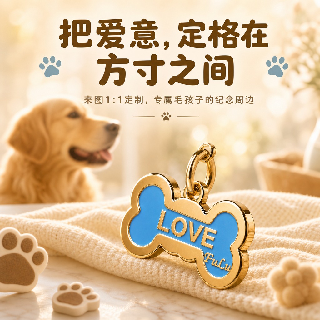 [商品] 使用【图1】金色骨头造型珐琅狗牌，蓝色珐琅面刻有LO… - 图片创意预览