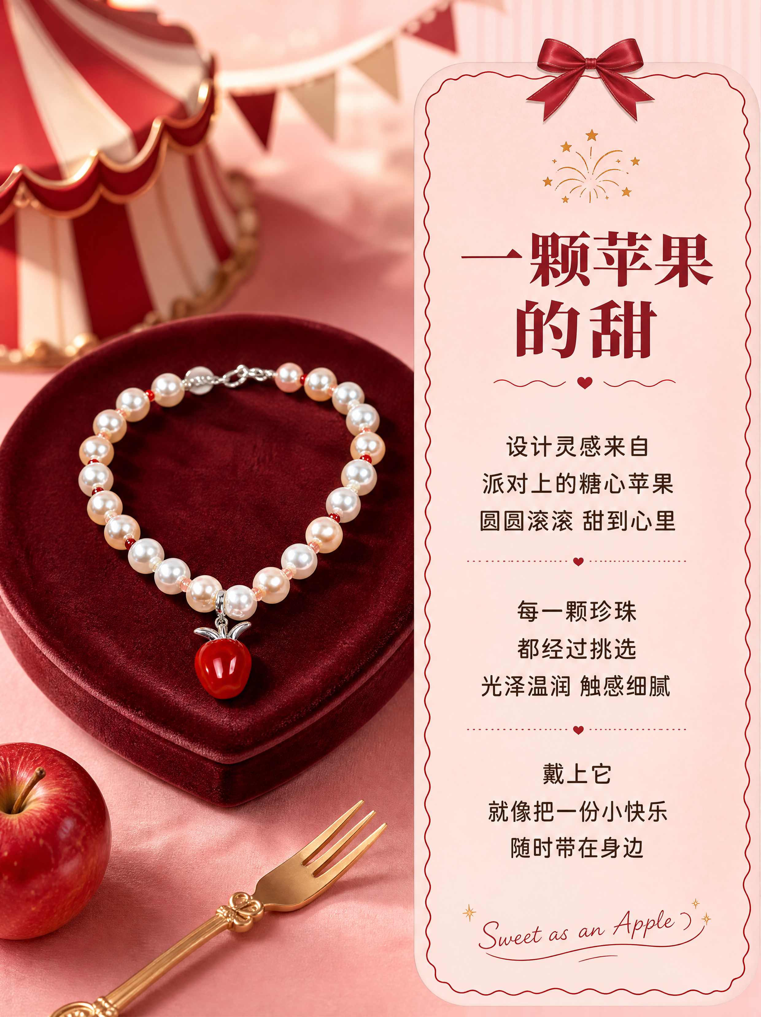 [商品] 使用精修后的红苹果珍珠手链产品图；展示手链整体设计，… - 图片创意预览