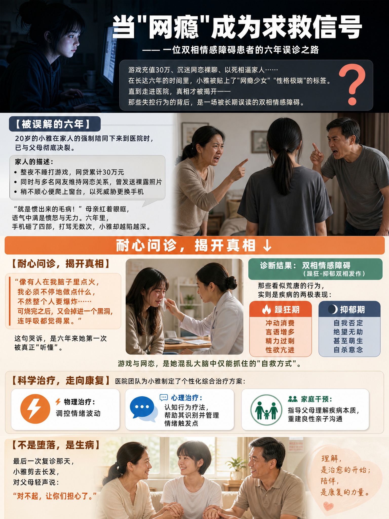 竖版心理科普案例长图文，单张完整内容，医疗健康类温暖专业风格，… - 图片创意预览