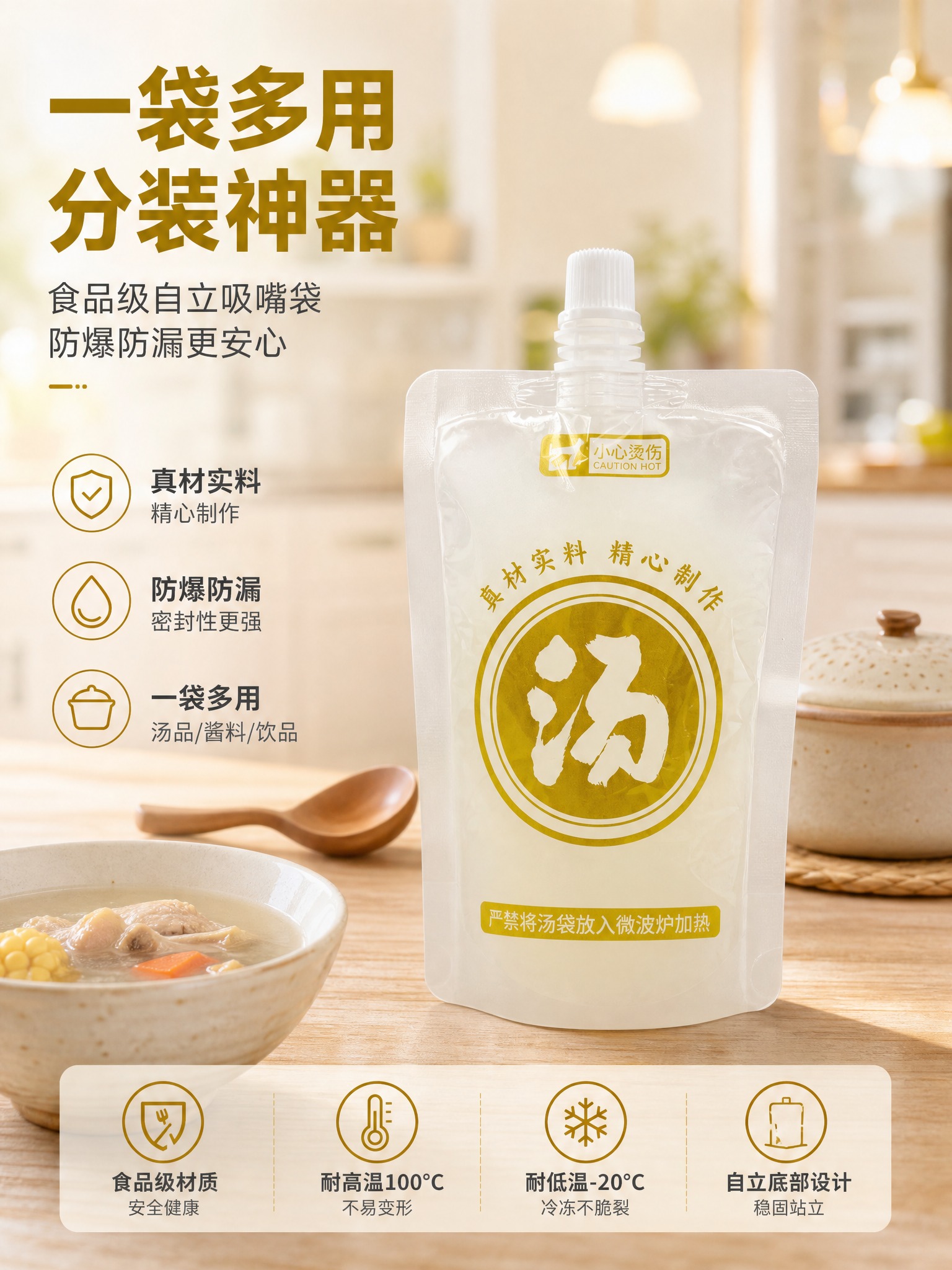 [商品] 使用【图1】食品级透明自立吸嘴袋；保留透明袋身、金色… - 图片创意预览
