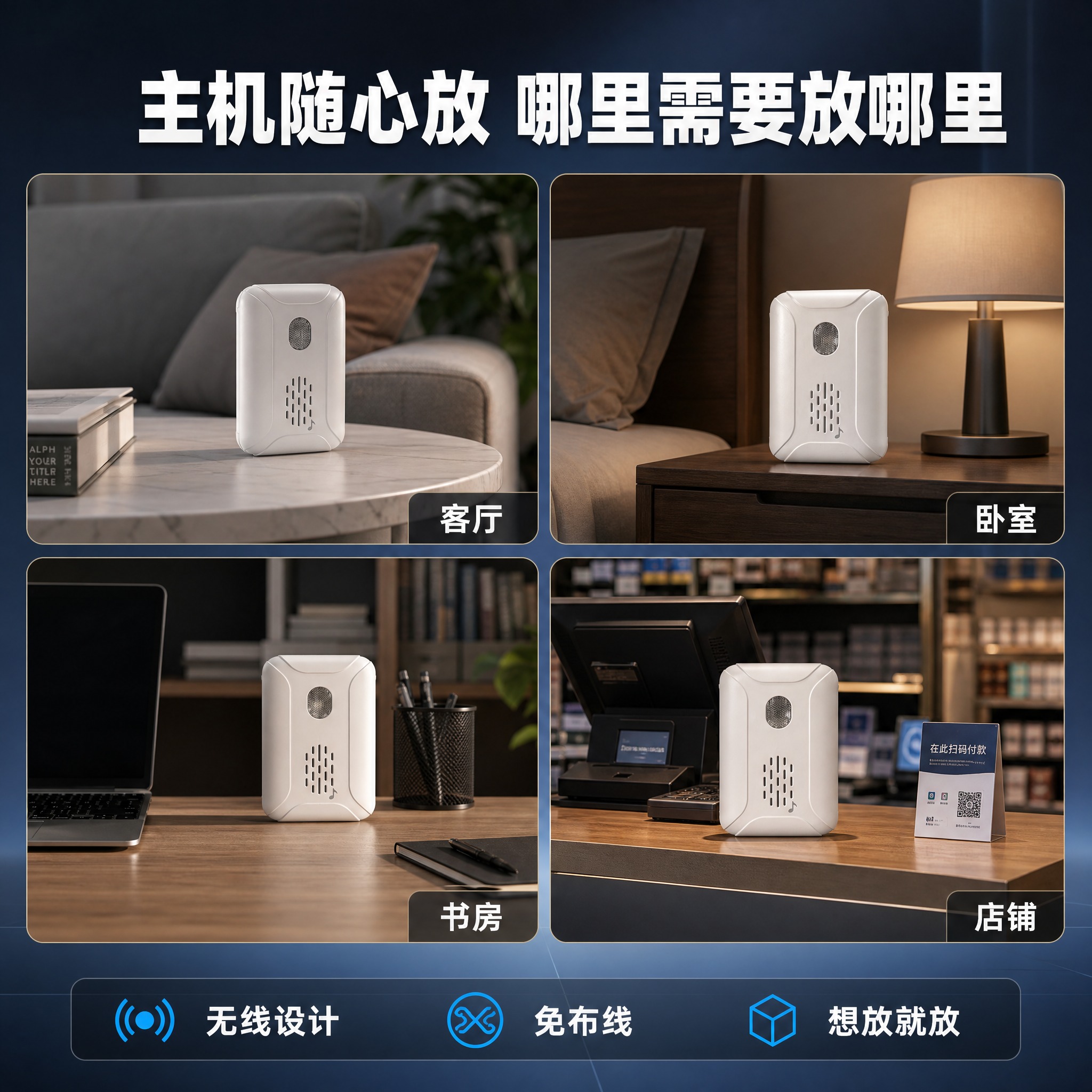 [主图-9] 分体式门铃 主机可任意放置多场景展示。 [统一基… - 图片创意预览