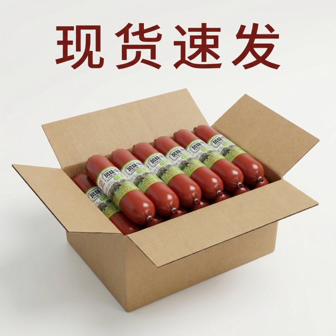 请以图片中这款产品帮我生成10张电商主图，图片中的产品是牛筋肠，文案要分布均匀不要所有词都在一张主图上体现。
1.主图场景要求，可以把牛筋肠多根展现放到纸箱内，也可以搭配泡面展现出。
2.文案要求：现预览效果