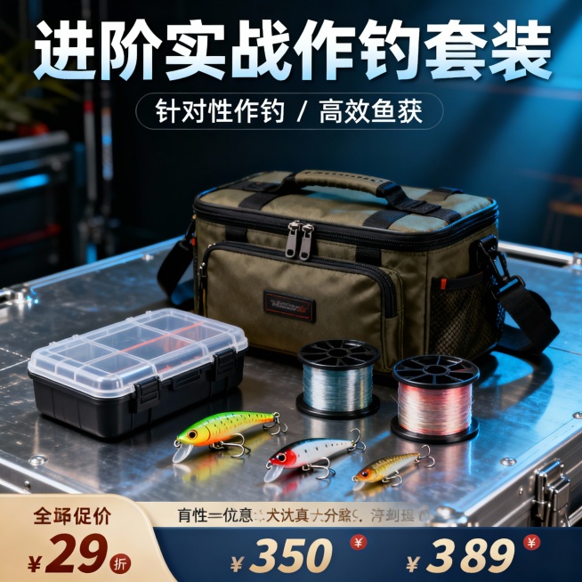 进阶实战作钓套装（针对性作钓 / 高效鱼获）帮我根据这几个产品做一张主图预览效果