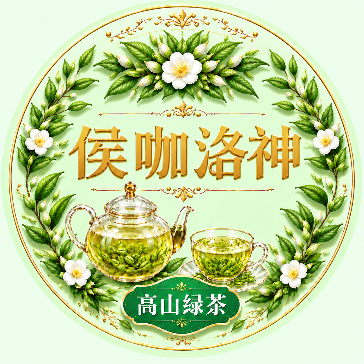 基于参考图修改，在四周的装饰枝条上适当增加一些茶叶和茶芽的数量… - 图片创意预览