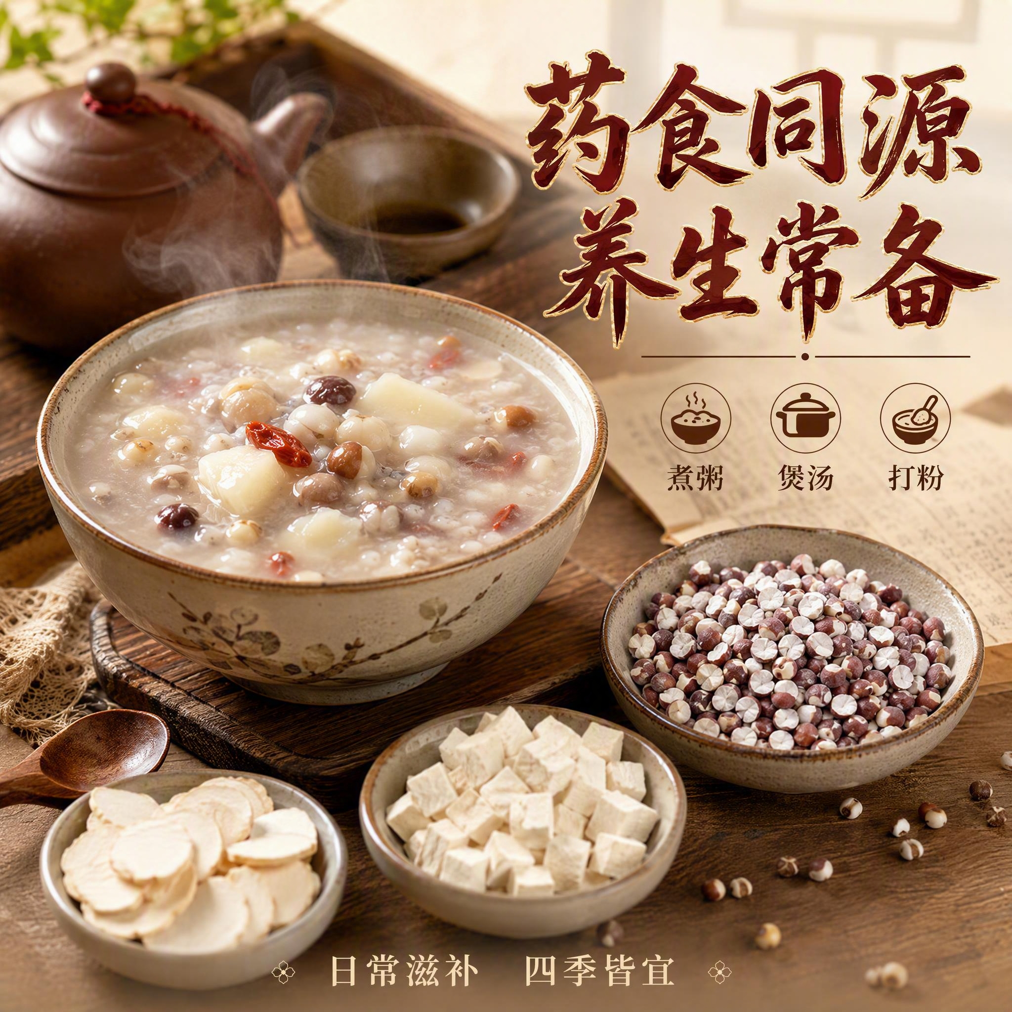 [主图-4] 食用场景与养生搭配，主题为芡实日常养生食用场景，… - 图片创意预览