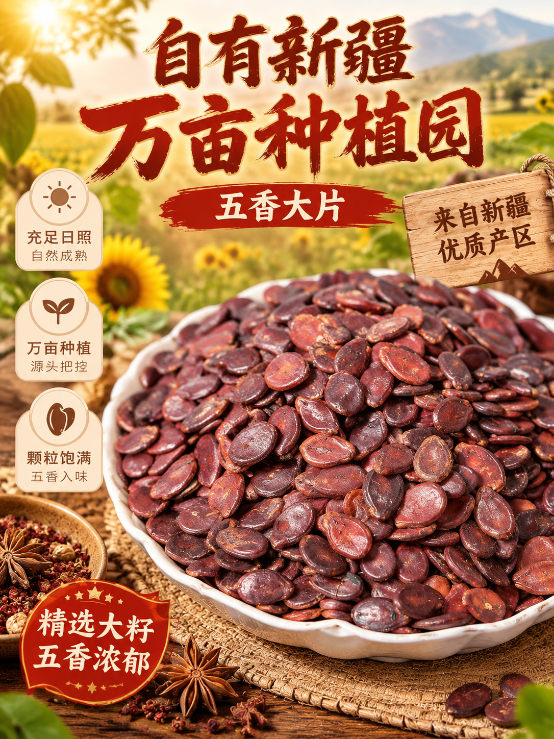 [商品] 使用【图4】新疆万亩种植园主题红瓜子图；保留红瓜子深… - 图片创意预览