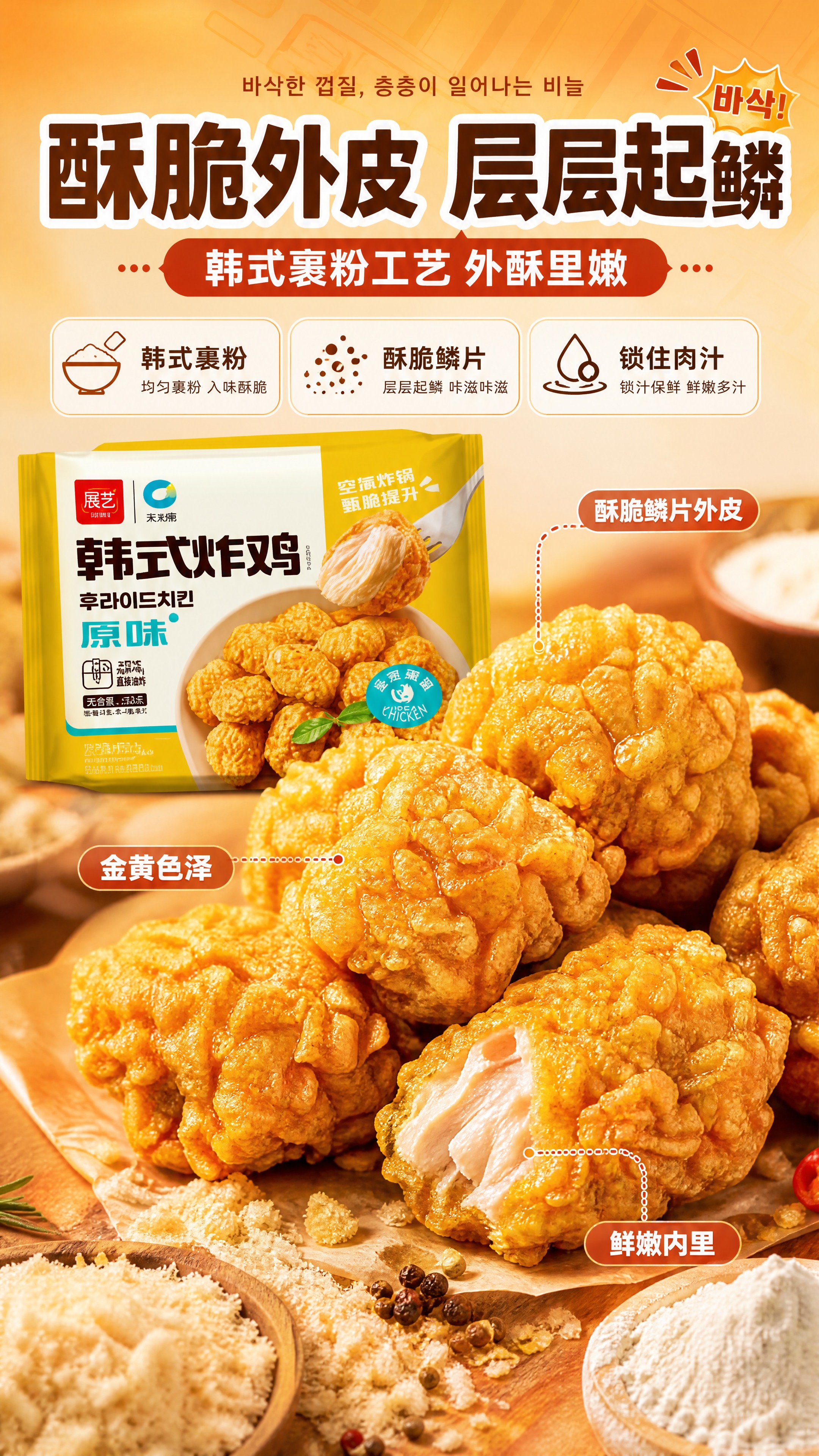 [商品] 使用【图2】中的原味韩式炸鸡包装（黄包装）以及参考【… - 图片创意预览