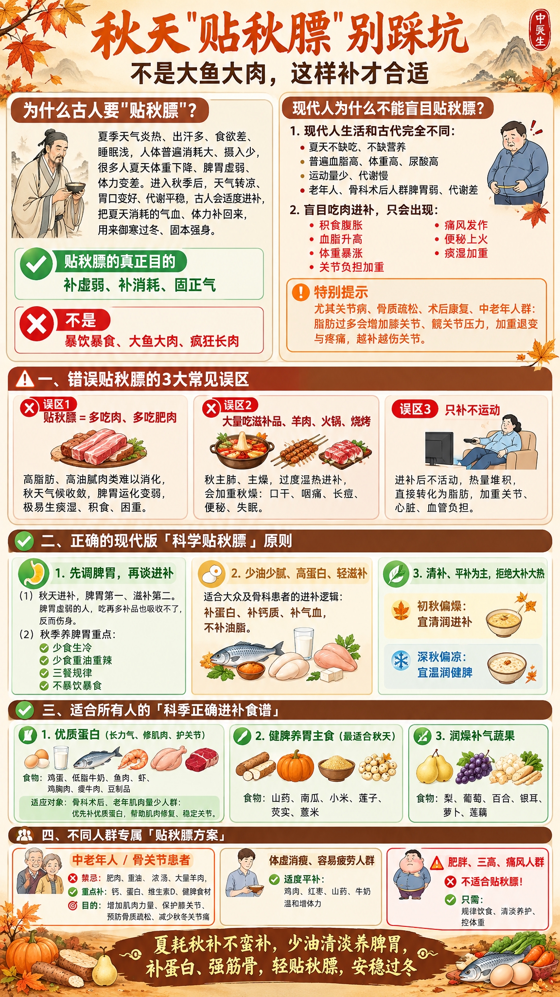 秋季贴秋膘科普海报，竖版9:16，2K高清，中式健康养生风格，… - 图片创意预览