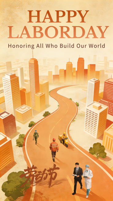 五一劳动节复古暖调插画宣传海报预览效果