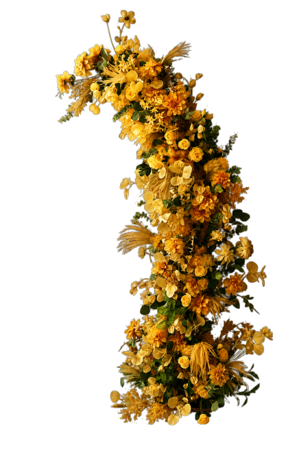 将花艺中所有浅色花朵的颜色变成金色，保留整体花艺结构和绿叶预览效果
