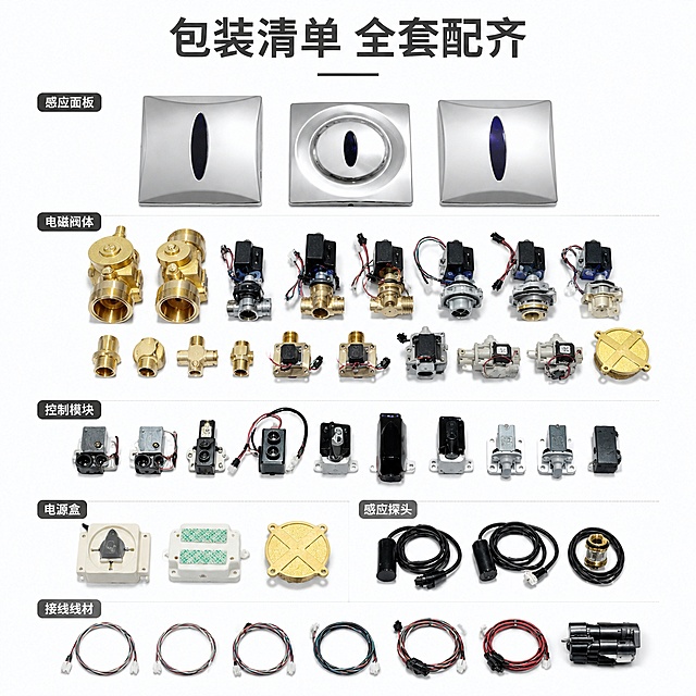 「图片1」「图片1」「图片1」「图片1」「图片1」「图片1」「图片1」「图片1」「图片1」「图片1」，生成一套详情页，商品名称为适配小便斗感应器k-8787t-744T电兹阀电源电池盒变压器3V配件，适配拼多多平台，单图比例为1:1，需求屏数为10张。