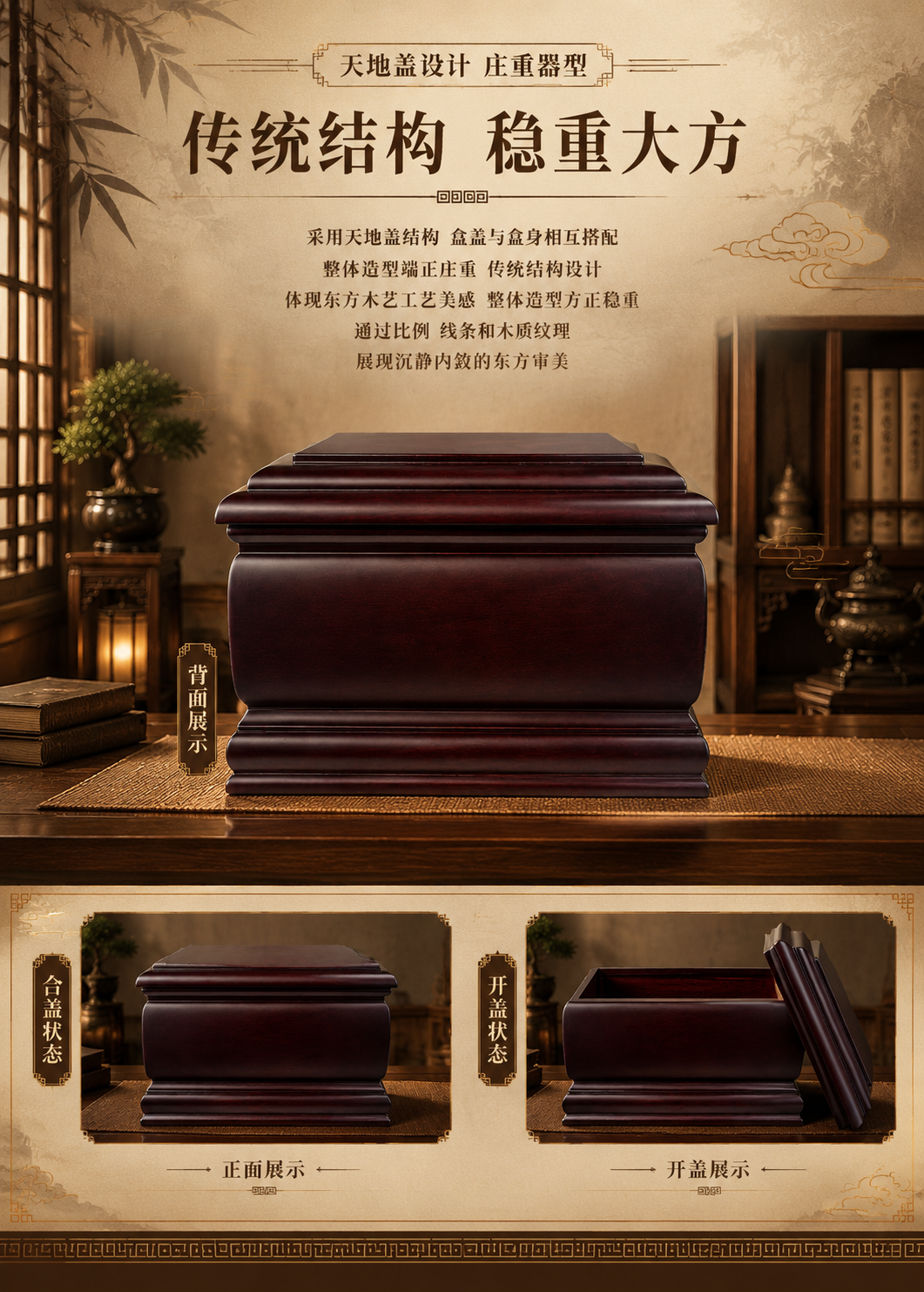 [商品] 使用【图4】【图5】花开富贵摘亚木实木骨灰盒背面与正… - 图片创意预览