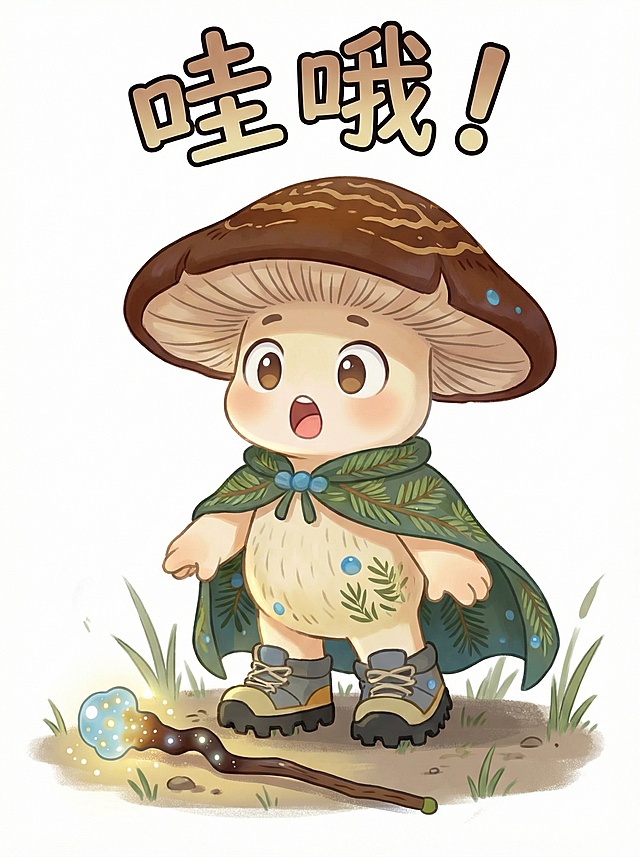欢迎：灵灵张开双臂，歪头微笑，仙草杖轻轻挥动，周围飘着小灵芝孢子光点，配文“欢迎来长白山~”

	2.	比心：灵灵双手比心，脸颊泛红，菌盖微微晃动，披风上的松针跟着抖动

	3.	养生打卡：灵灵举着仙草杖指向自己，一本正经点头，配文“今天你养生了吗？”

	4.	害羞：灵灵用披风遮住半张脸，只露出眼睛，脚尖轻轻蹭雪地，菌盖顶端冒出小汗珠

	5.	点赞：灵灵竖起大拇指，仙草杖发光，菌盖翘起一角，配文“长白山灵芝，赞！”

	6.	投喂：灵灵双手捧着一碗灵芝孢子粉羹，眼睛亮晶晶，嘴角流口水

	7.	加油：灵灵攥紧小拳头，踮起脚尖，仙草杖举过头顶，周围飘着“加油”气泡

	8.	躺平：灵灵四仰八叉躺在雪地上，披风摊开，仙草杖丢在一旁，配文“来长白山放个松~”

	9.	惊讶：灵灵眼睛瞪得圆圆的，菌盖微微张开，仙草杖掉在地上，配文“哇哦！”

	10.	祈福：灵灵双手合十，闭着眼睛，仙草杖悬浮在身前，周围飘着祥瑞云纹，配文“仙草祈福，元气满满”

	11.	犯困：灵灵耷拉着眼皮，脑袋一点一点，仙草杖撑着下巴，配文“养生觉时间到😴”

	12.	干杯：灵灵举着一杯灵芝代茶饮，碰杯动作，嘴角上扬，配文“干了这杯元气茶！”