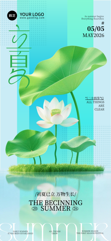 立夏节气简约花元素全屏竖版海报预览效果