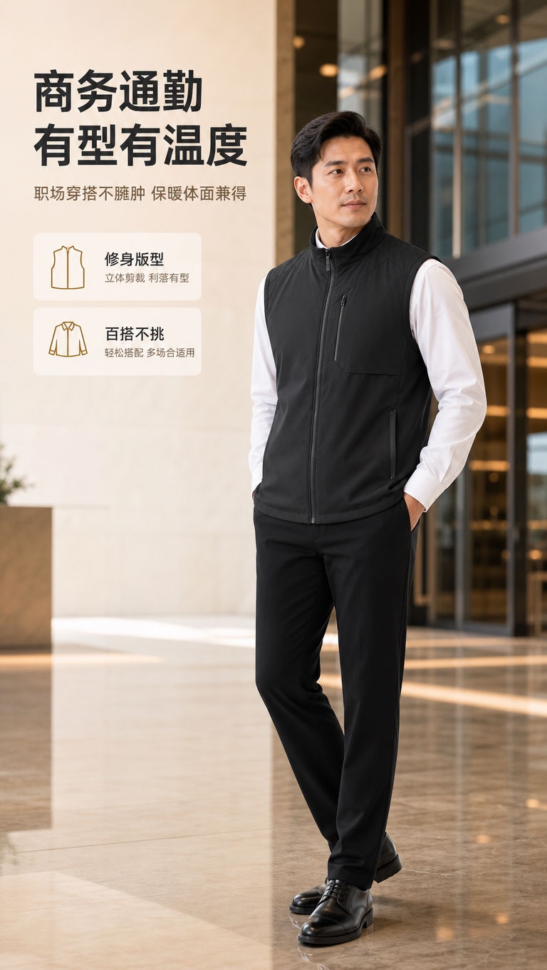 [商品] 使用【图1】黑色马甲；商品处理：保留立领、拉链、口袋… - 图片创意预览