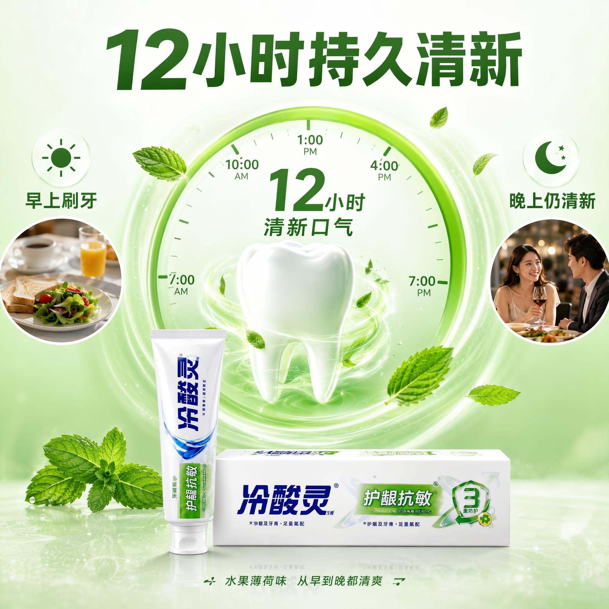 [主图-3] 冷酸灵牙膏持久清新特点图，12小时口气清新测试，… - 图片创意预览