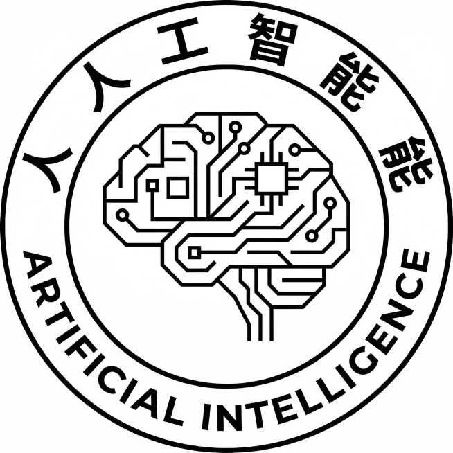 将上方“人工智能”四个字进一步拉大间距，均匀分布在圆形上半圈，与下半圈英文“ARTIFICIAL INTELLIGENCE”对称分布，中间抽象大脑图形保持不变，白色纯底预览效果