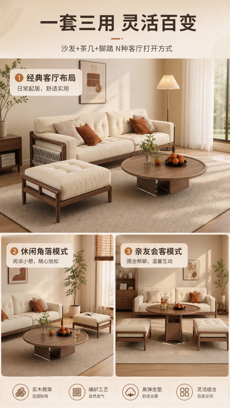 [商品] 使用【图1】沙发、【图2】茶几、【图3】脚踏三件套；… - 图片创意预览