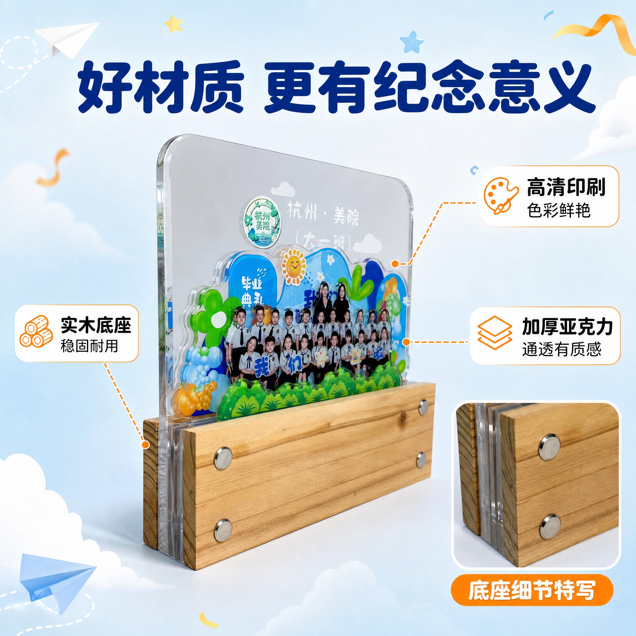 [主图-3] 材质结构与细节，展示亚克力立牌的高品质材质和实木… - 图片创意预览
