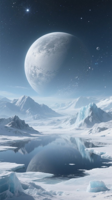 生成15张星球科幻高清图的生成。呈现不同色彩搭配、地貌特征的外星星球场景，包含巨型星球、山地水域、星空等元素。预览效果