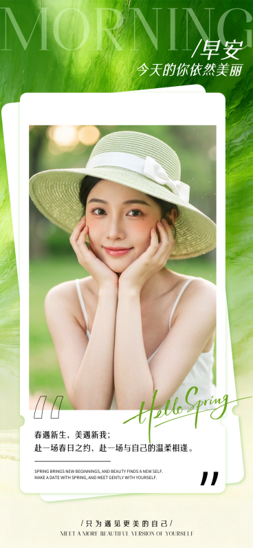 美业早安日签人像全屏竖版海报预览效果