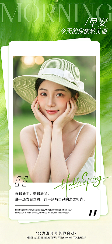 美业早安日签人像全屏竖版海报