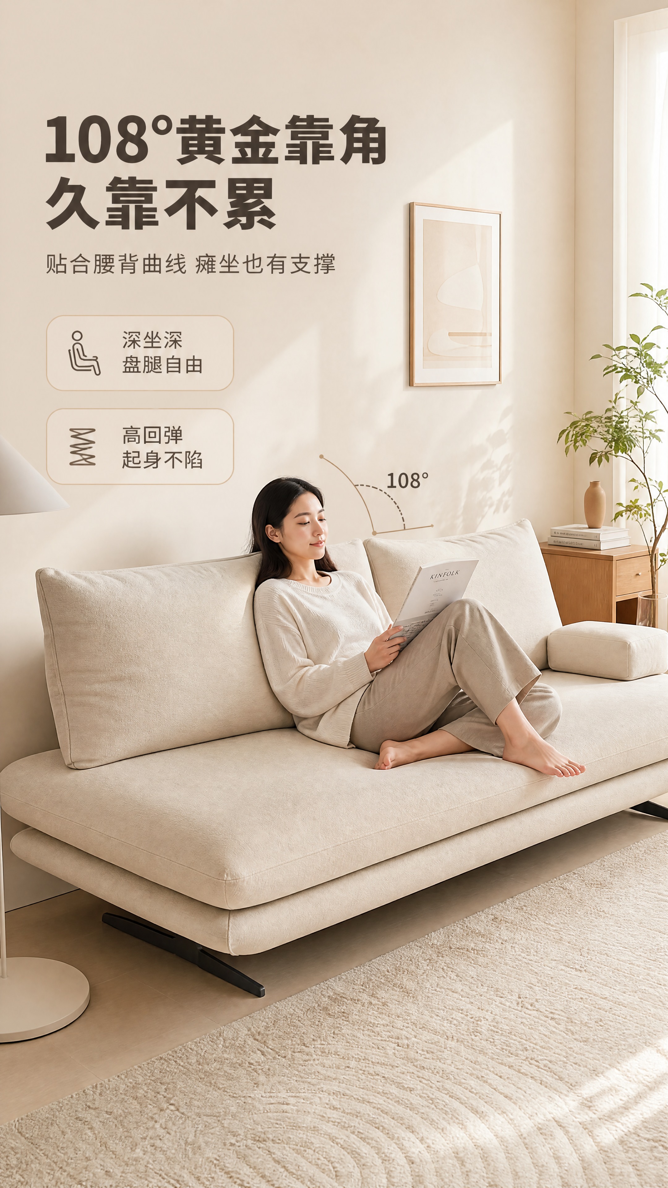 [商品] 使用【图1】浅米杏色三人位模块沙发；保留整体结构、靠… - 图片创意预览
