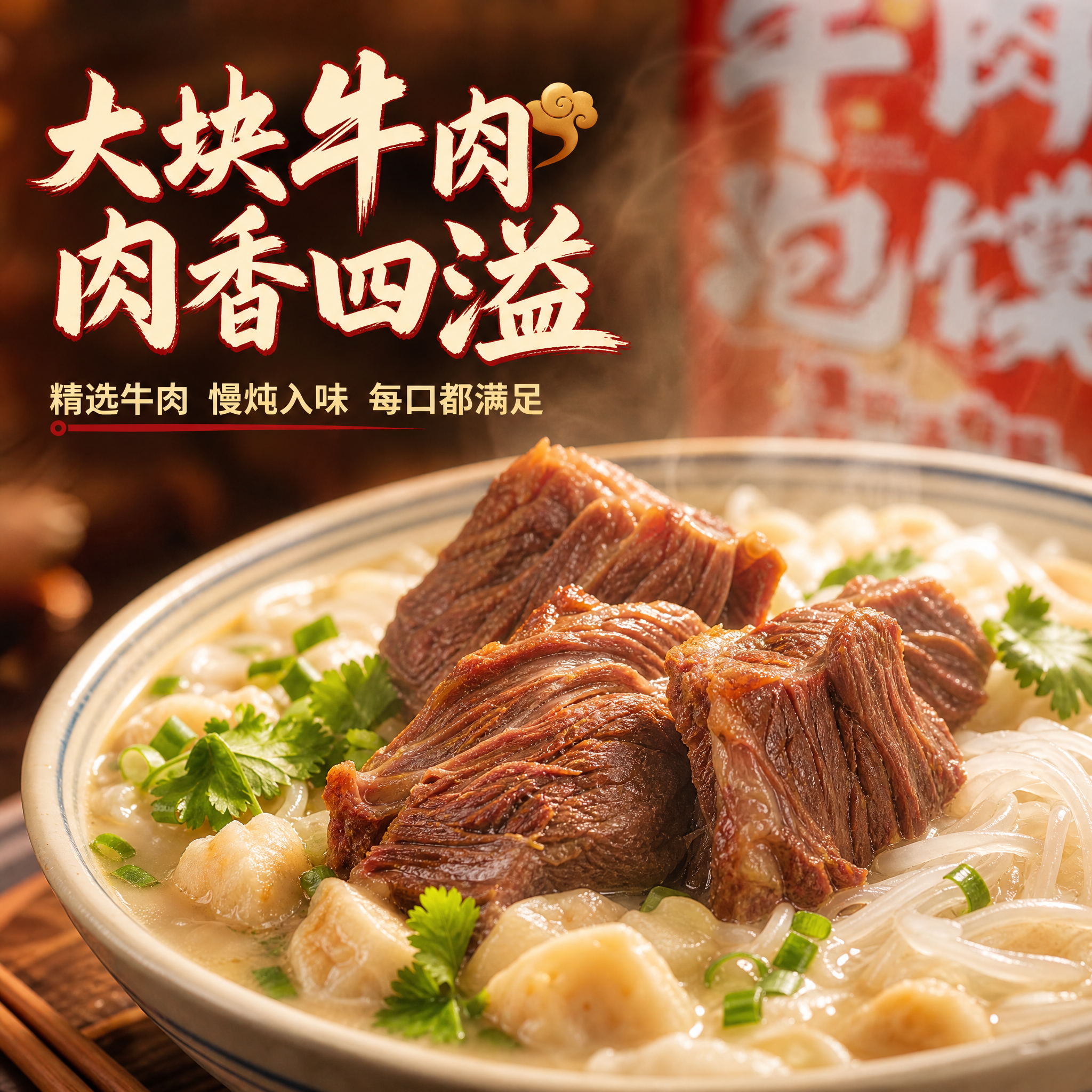 [主图-3] 秦食牛肉泡馍 细节特写 牛肉块大肉香 微距质感。… - 图片创意预览
