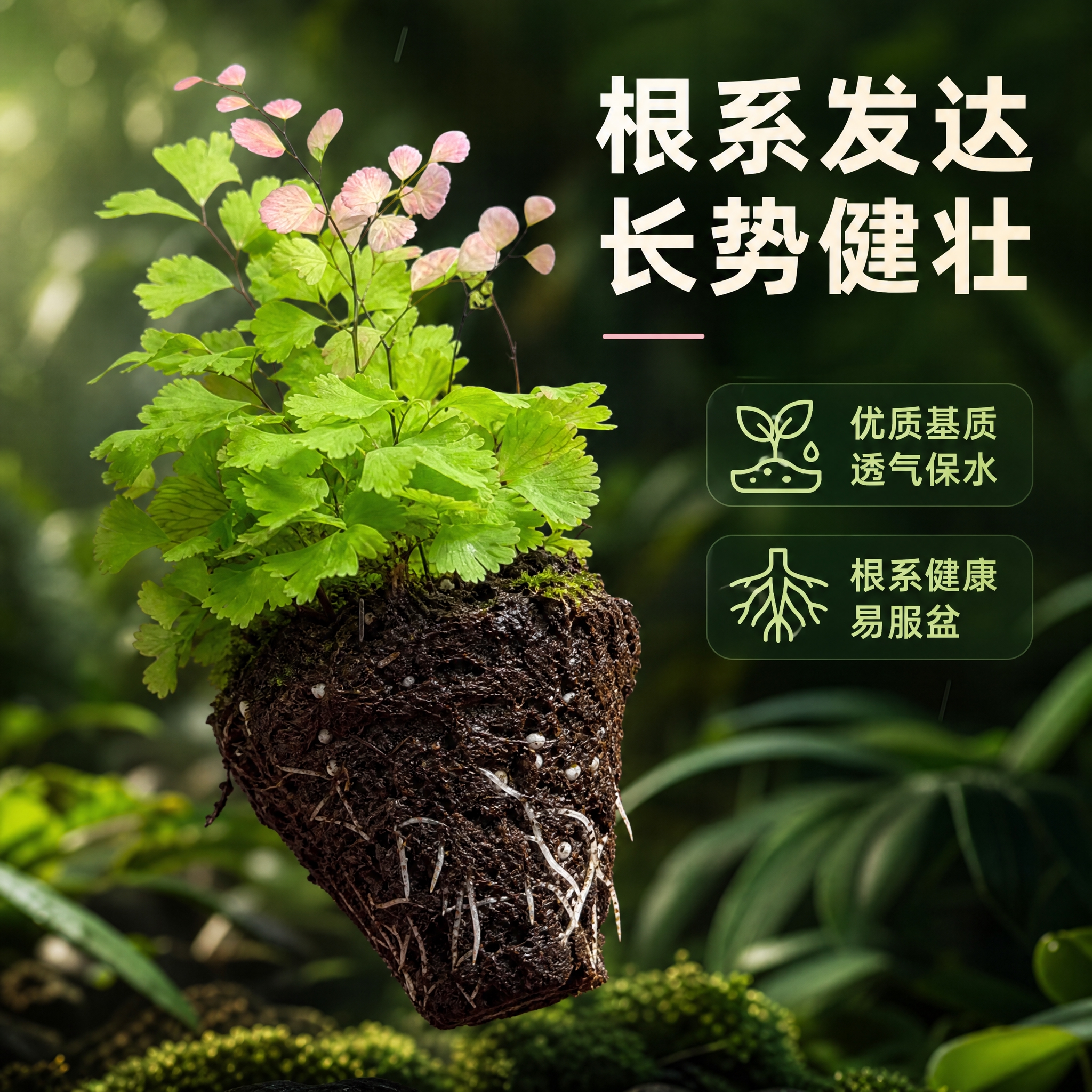 [主图-7] 根系与土团展示图，展示柔情铁线蕨健康的根系和优质… - 图片创意预览