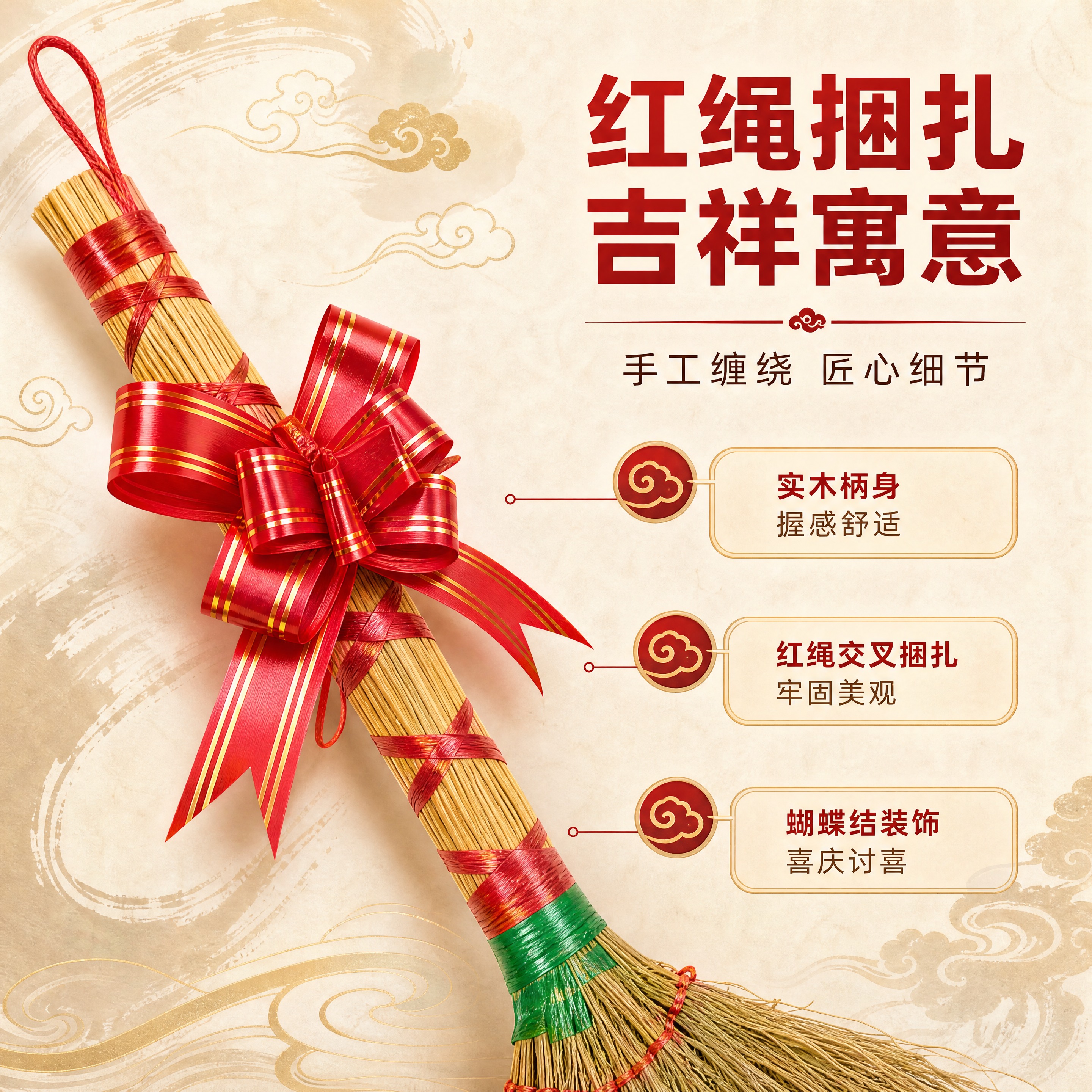 [商品] 使用【图1】小扫把斜款捆红绳木柄与蝴蝶结部分；保留木… - 图片创意预览