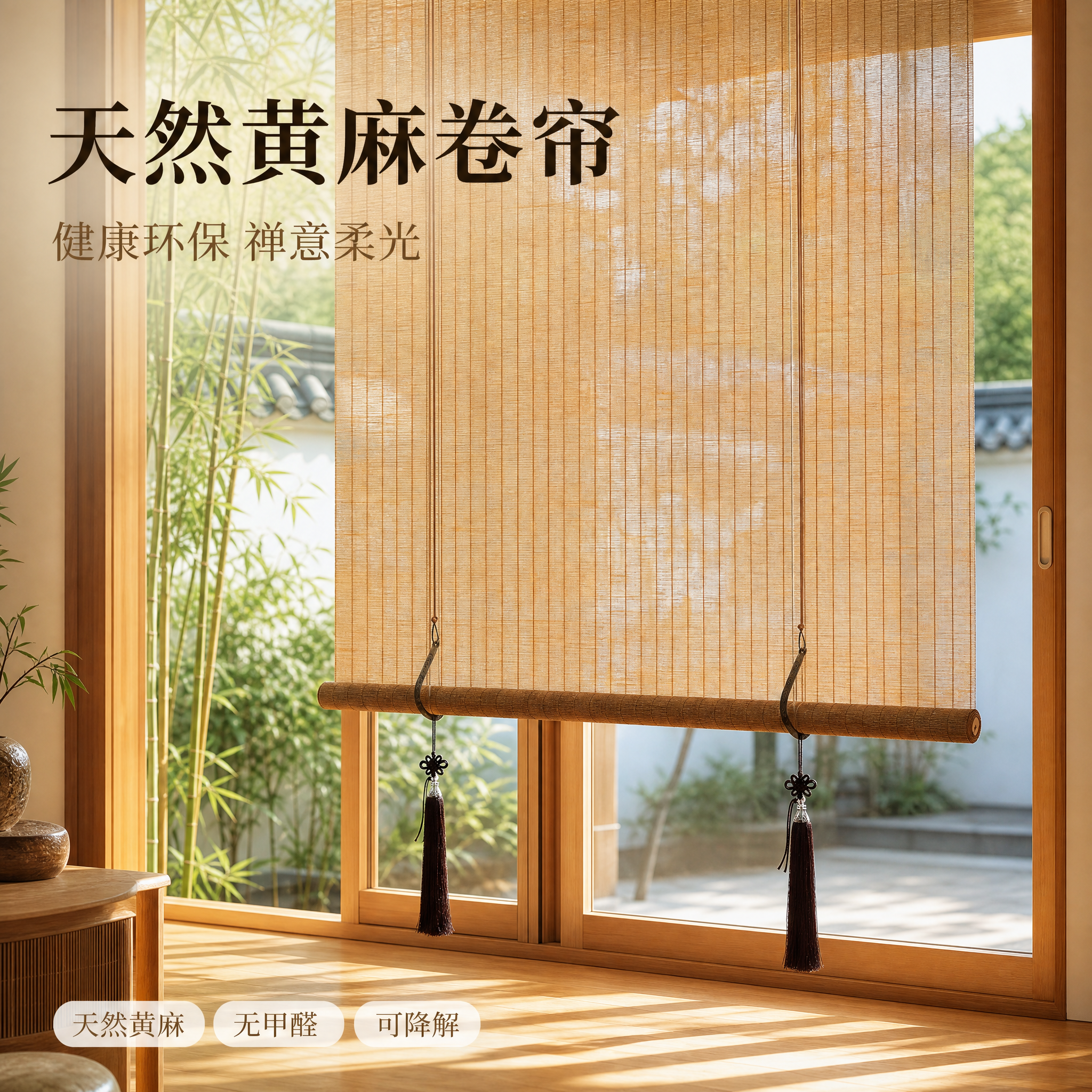 [主图-1] 主题：天然黄麻卷帘 窗边透光氛围主图，核心任务是… - 图片创意预览