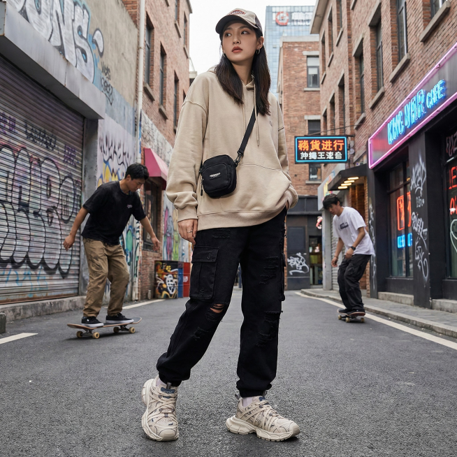 帮我生成一张模特穿着这双鞋的宣传图预览效果