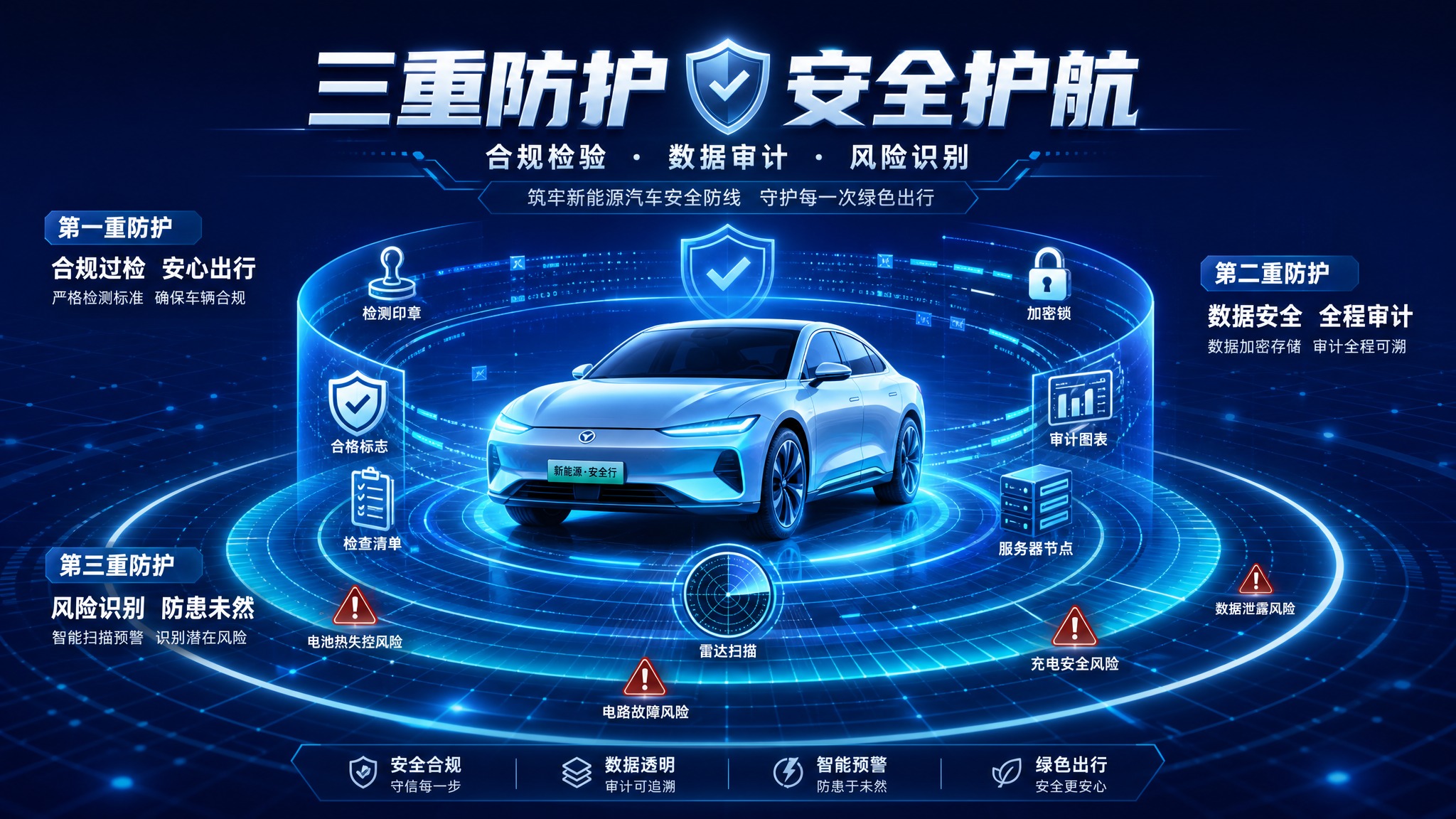 新能源汽车安全主题海报，画面中央是一辆现代科技感的新能源汽车，… - 图片创意预览