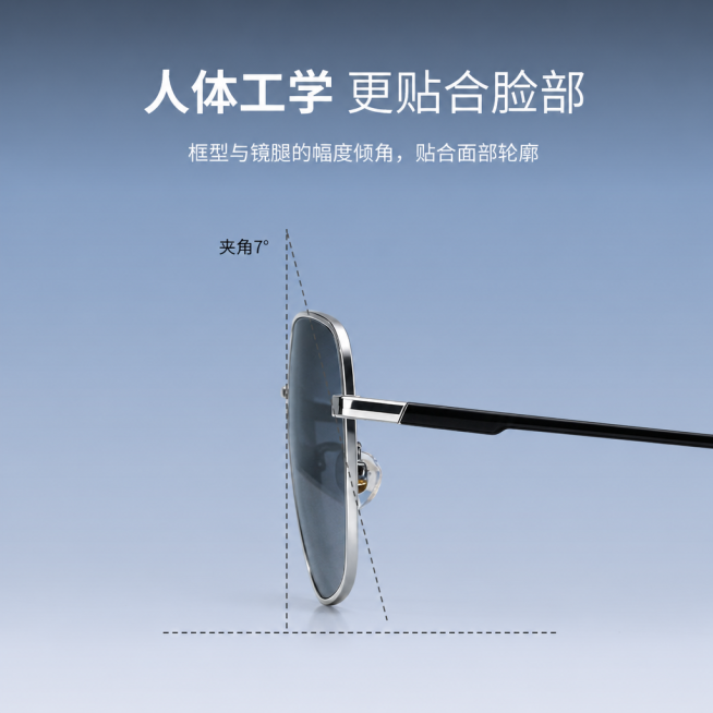 将图一中的黑色边框眼镜替换为图二的银框黑腿眼镜，保持原图的文字内容、夹角标注、整体构图和背景不变预览效果