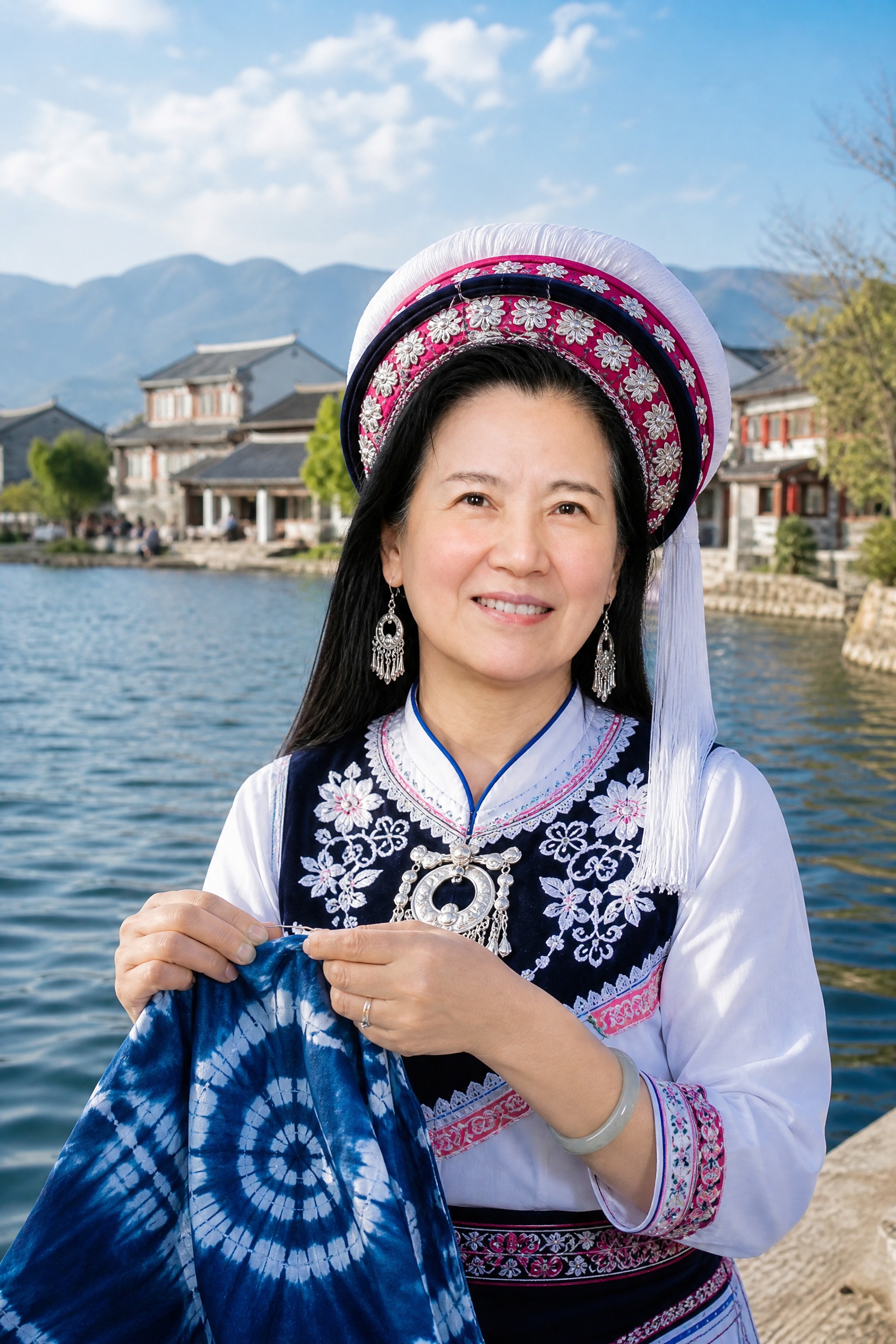 白族民族写真，保留参考图的人脸特征，40多岁东方女性，上半身占… - 图片创意预览