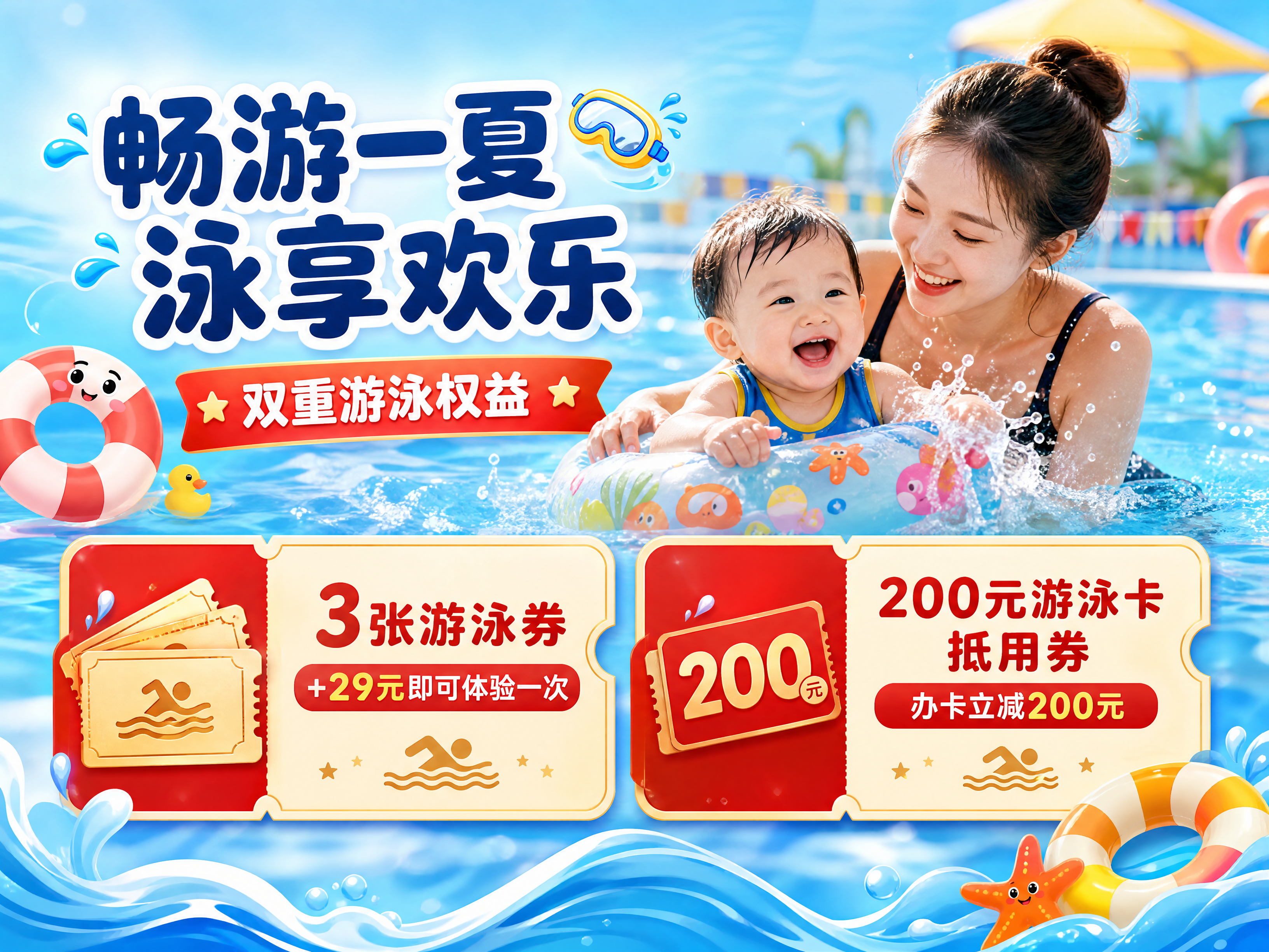 [商品] 本页为游泳权益展示，无实物商品图；以卡通游泳图标、票… - 图片创意预览