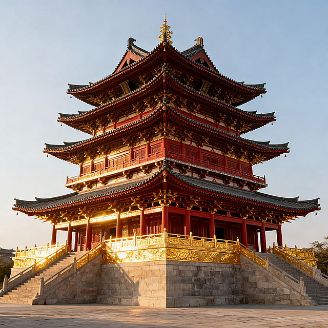 中唐宫殿八层重檐阁楼。
