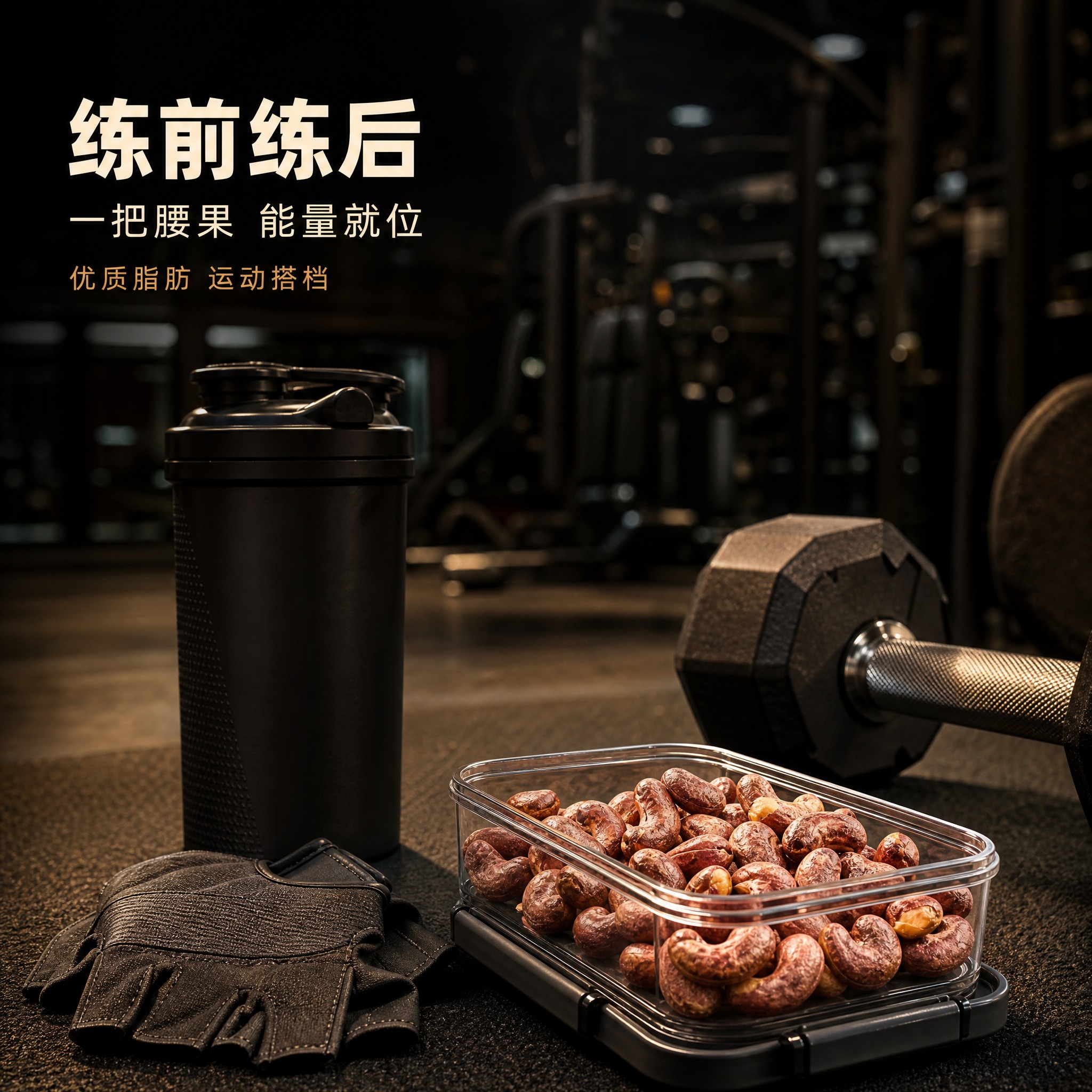 [主图-4] 紫衣盐焗腰果运动补给功能图，突出健身前后能量补充… - 图片创意预览