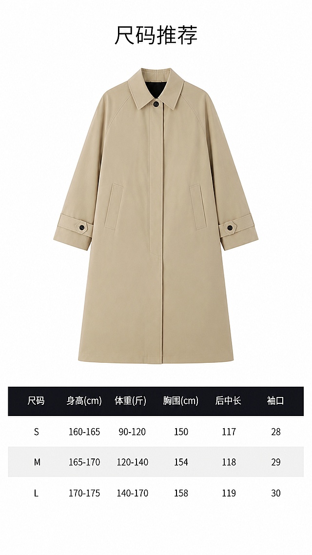 使用商品详情页技能根据商品图「图片1」「图片1」「图片1」「图片1」生成详情页，参考图为「图片1」「图片1」「图片1」「图片1」，商品名称为猎金游戏 倪星同款 禾➕资源零负重丝羊毛精纺雨露系列，卖点为风衣式插肩斗篷形象结合丝毛精纺色织料打造洒脱轻盈具有流动的松弛廓形  面料甄选真丝与源自澳洲牧场的美丽诺羊毛 以突破性精纺技术致密织就，无化学涂层 亦具备一定的自然防风雨效果轻盈便捷易打理，满足日常通勤及差旅场景    ，适配平台为淘宝/天猫，图片比例为9:16，需求屏数为8张，整体出图要求（全程统一标准，所有画面细节完全一致）：全套电商商业棚拍图，8K超高清、极致细节、画质锐利干净，低饱和莫兰迪高级色调，quiet luxury静奢极简风格，无冗余元素、无杂色、无瑕疵，所有款式版型、做工、材质细节统一，零误差，适配电商详情页高清上架。 一、模特穿搭展示图（3种穿搭风格，半身棚拍） 拍摄主体：极简风高级欧美模特，半身出镜（腰部以上规整构图），体态松弛自然、气质简约高级，无夸张表情、无刻意动作。 穿搭规范：统一内搭基础款纯色简约针织衫，无项链、耳环、帽子等任何多余配饰，干净极简造型，完整呈现风衣上身效果。 画面标准：居中对称构图，风衣为画面核心主体，比例协调规整，三种穿搭仅穿搭方式微调，风衣版型、材质、做工、色调、光影完全统一，保证页面视觉一致性。 二、服装平铺正反面细节图（全套标准一致） 包含单品正面平铺图、背面平铺图，平整铺展无褶皱、无变形，衣身线条笔直规整，完整展示整体版型轮廓。 极致还原服装做工细节：走线均匀平直、包边精细工整，接缝、纽扣、领口、袖口工艺清晰可见，无跳线、无瑕疵，全方位展现精细成衣质感。 三、核心材质参数（严格固定，所有画面统一） 面料成分：10%绢丝+60%羊毛+30%涤纶，面料质感高级细腻，自带哑光高级肌理，不反光、不廉价。 版型特质：面料挺括有型、抗皱垂顺，立体剪裁利落，不软塌、不臃肿，完美支撑风衣利落版型。 四、场景背景（全画面统一） 纯白无缝沉浸式背景，搭配浅灰色哑光地面，无倒影、无杂物、无场景干扰，极致干净极简，视觉完全聚焦服装本身，适配高端电商视觉风格。 五、光线色调（全画面统一） 专业影棚柔光均匀打光，光线通透柔和，全覆盖无死角，无硬阴影、无明暗光斑、无局部过曝。 低对比度、低饱和莫兰迪色调，色彩还原精准无色差，质感高级静谧，凸显轻奢成衣质感。 六、配套内容 同步生成高清精准风衣尺码表，尺寸标注清晰、数据规整、排版干净，符合电商详情页规范，直观适配穿搭参考。 硬性禁忌（杜绝出错） 1. 所有图片版型、面料、色调、光影、做工细节高度统一，无偏差、无出入；2. 无多余配饰、无杂乱背景、无硬阴影、无色彩失真；3. 服装无褶皱、无变形、无破损瑕疵，走线工整零失误；4. 全程静奢极简风格，无花哨元素，高级干净统一。