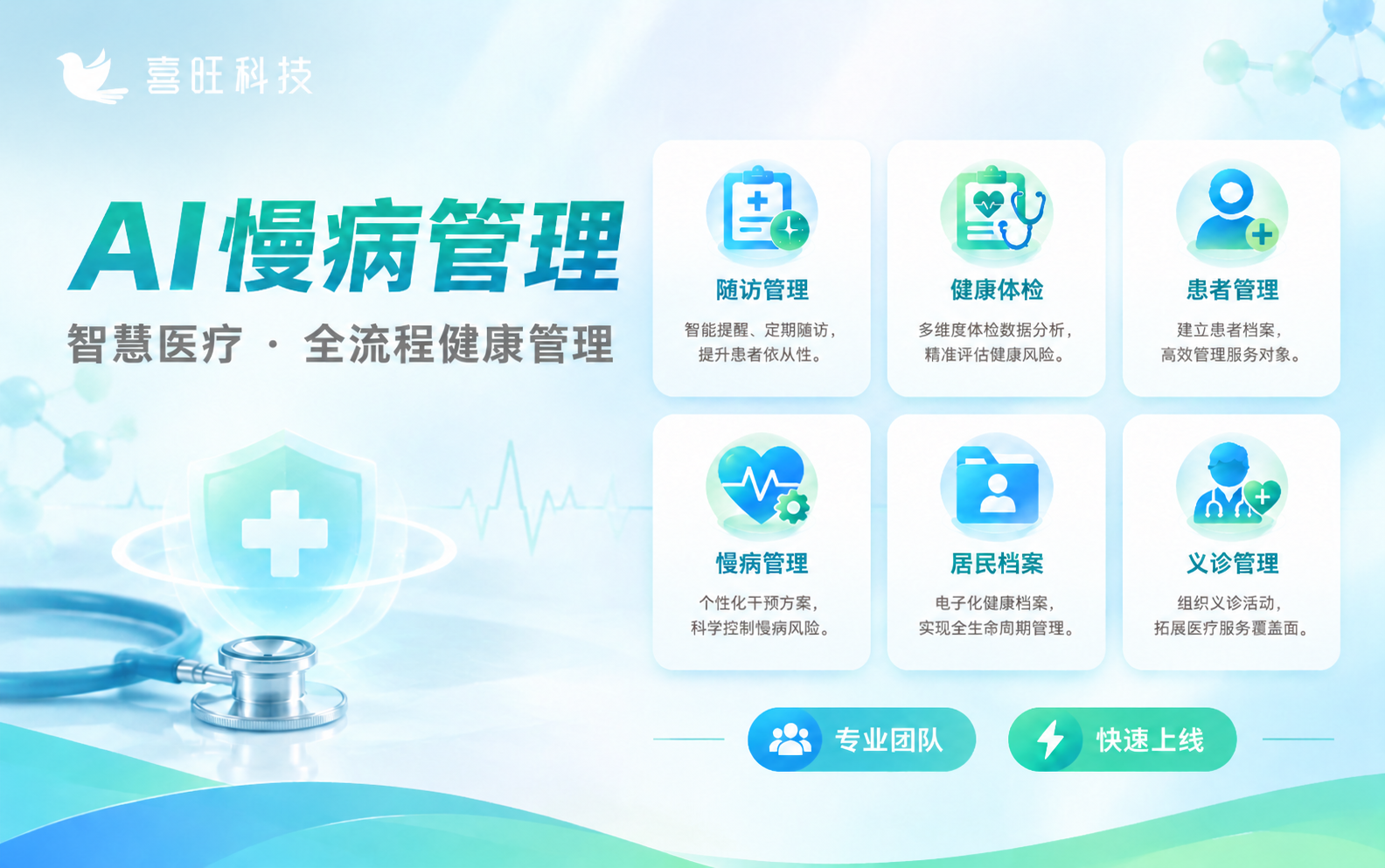 基于图1的AI慢病管理海报进行修改，将左上角的喜旺科技logo… - 图片创意预览