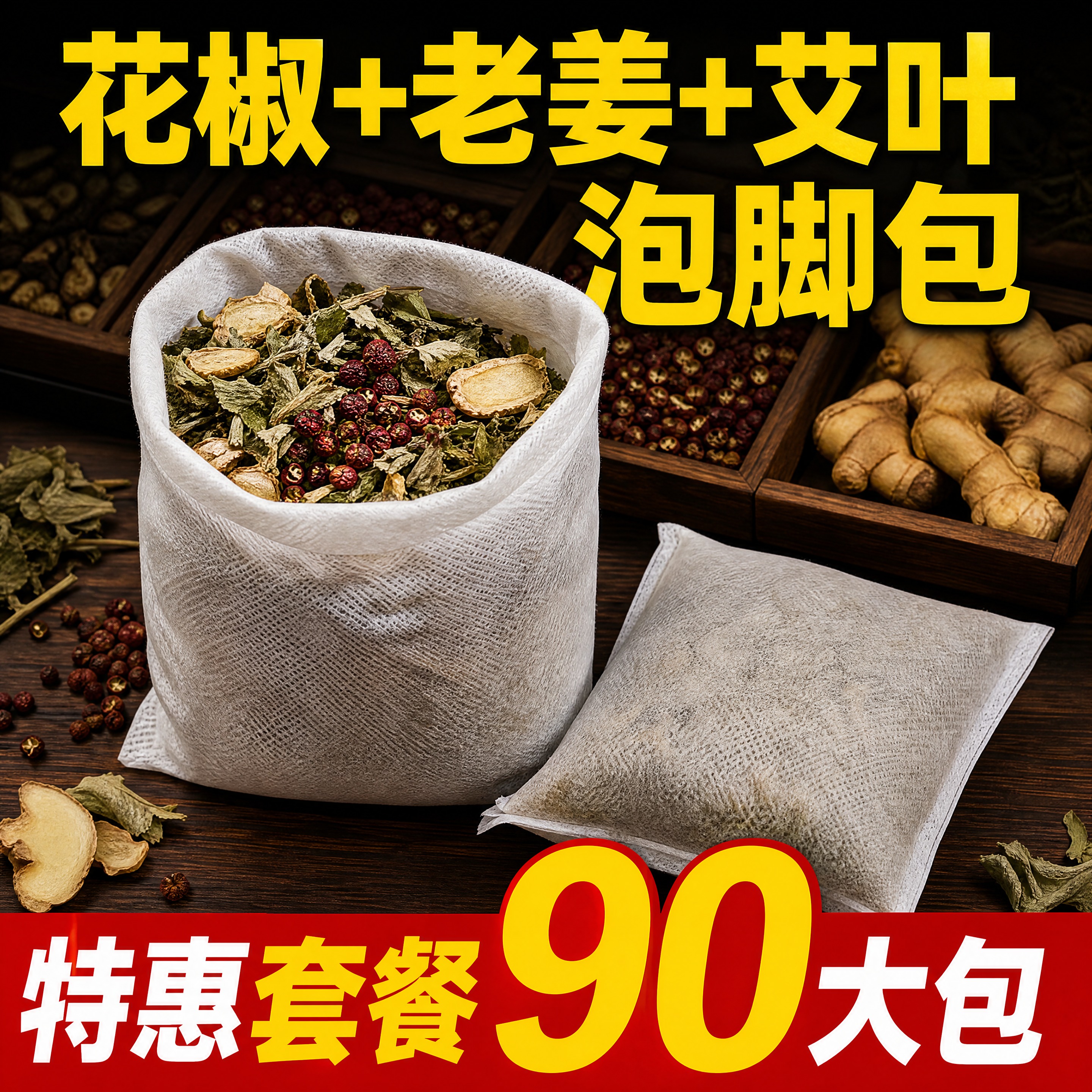 电商主图，1:1正方形，4K高清。产品为济芝梵老北京草本泡脚包… - 图片创意预览