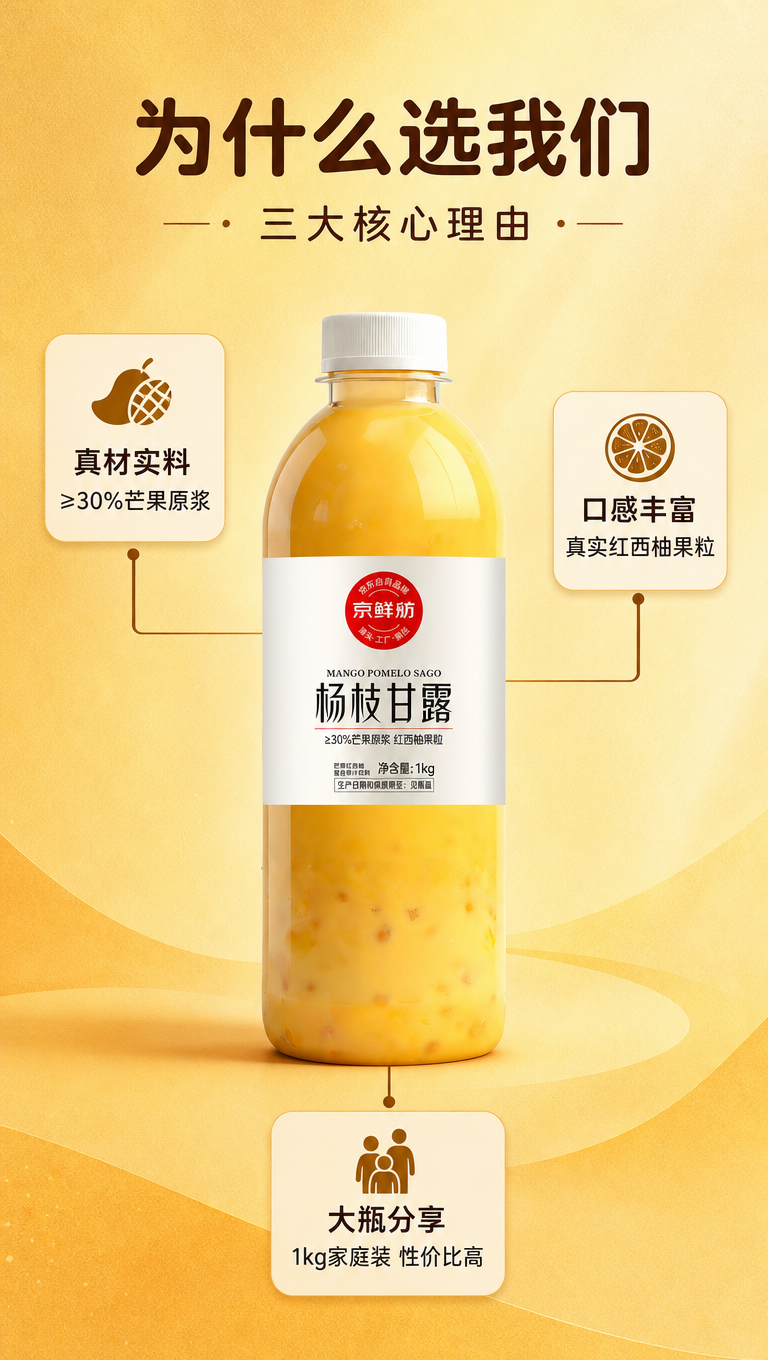 [商品] 使用【图1】京鲜舫杨枝甘露1kg瓶装饮料；保留瓶身标… - 图片创意预览