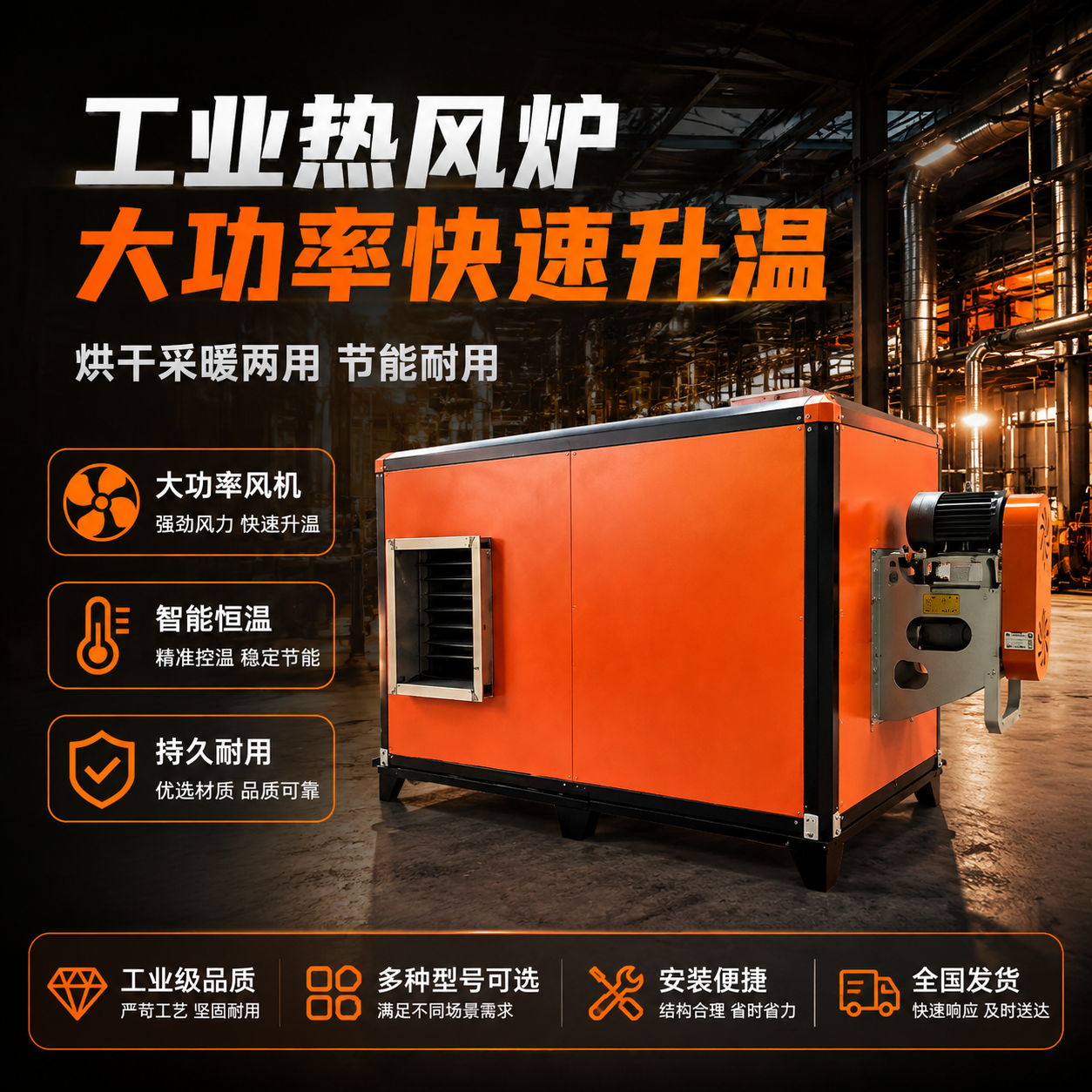 [主图-1] 工业热风炉首图海报，突出大功率升温快与专业工业品… - 图片创意预览