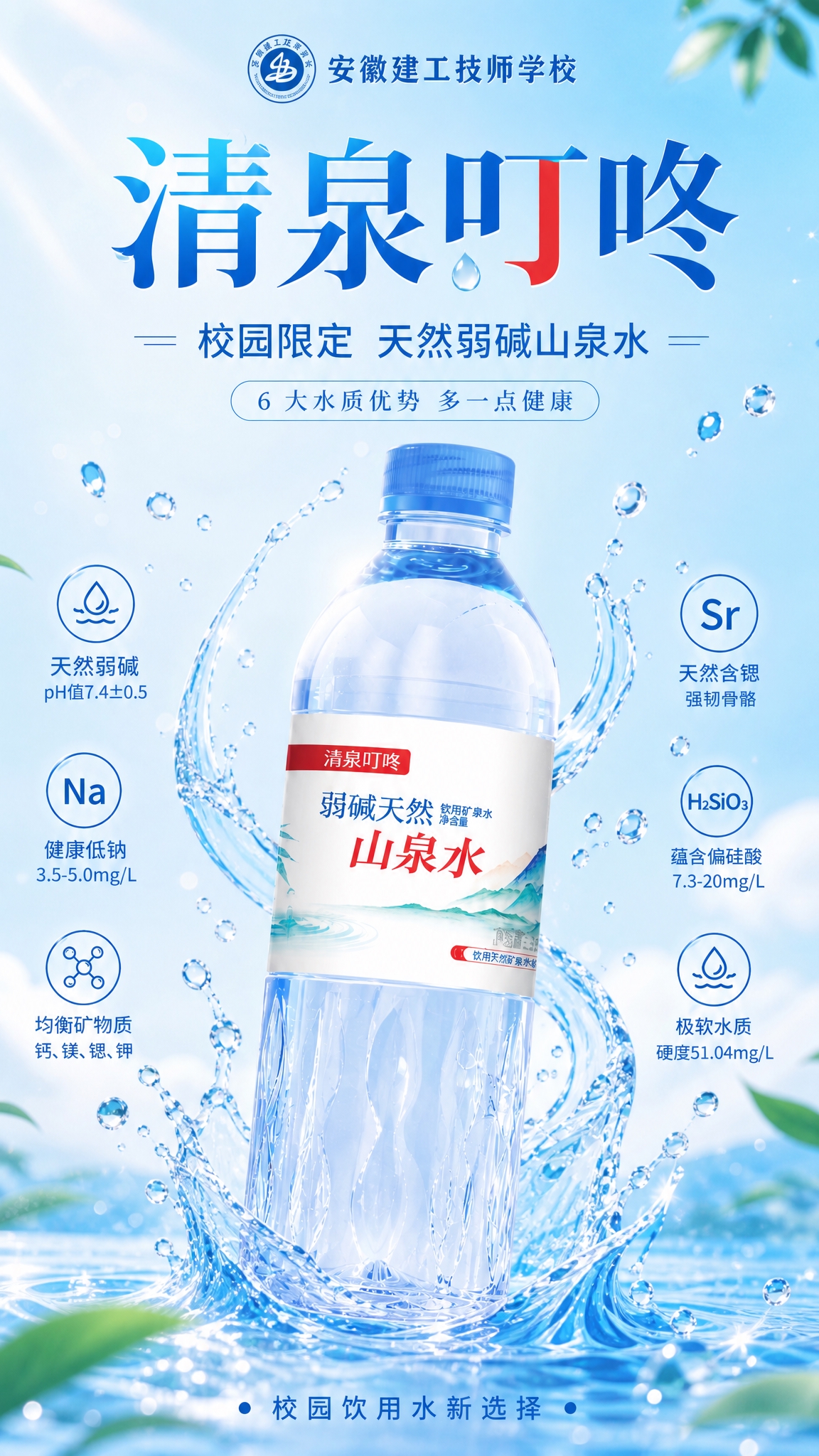 基于图2现有「清泉叮咚」校园宣传海报进行重绘调优，并以图1清泉… - 图片创意预览
