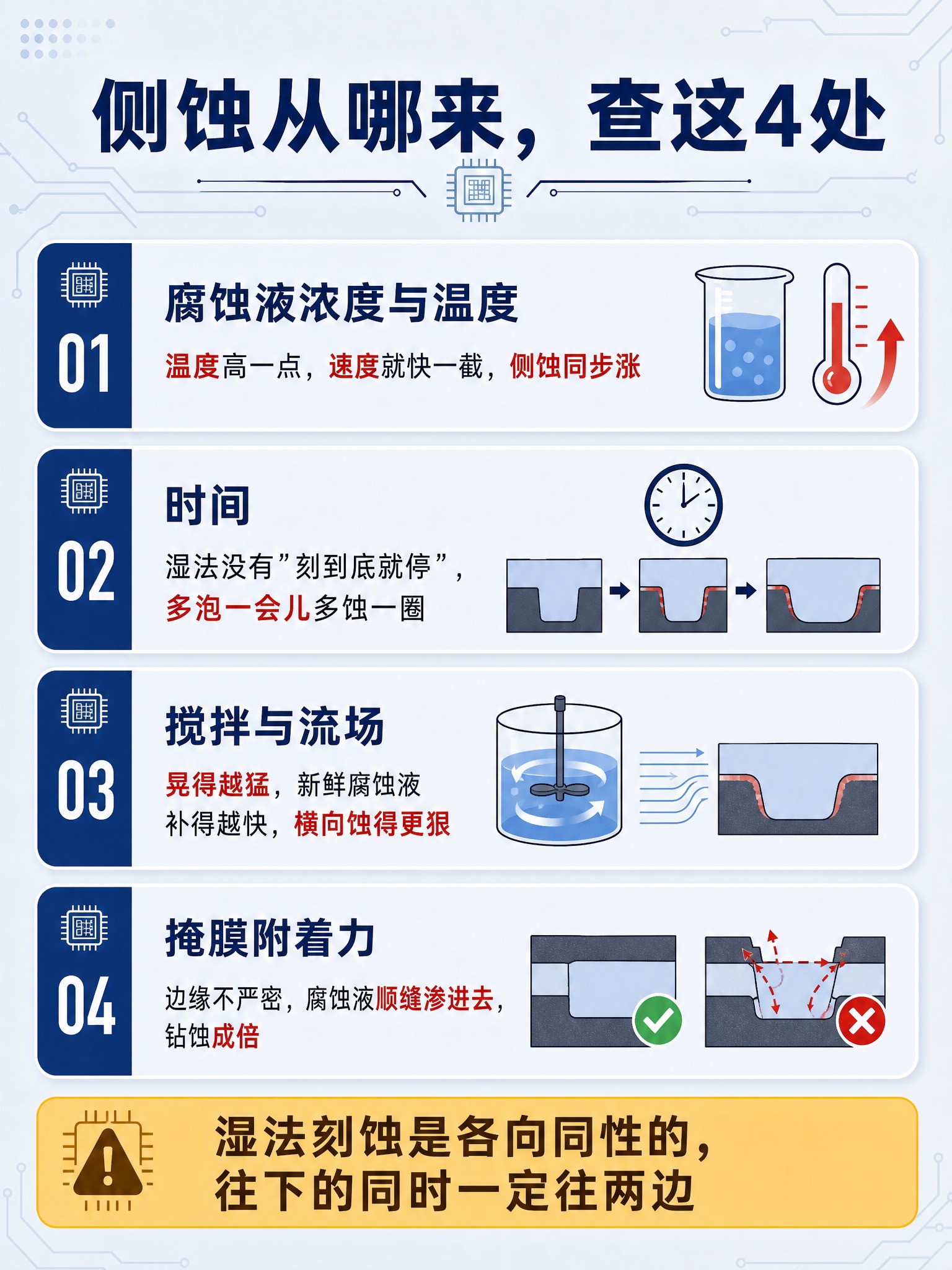 信息图，标题："侧蚀从哪来，查这4处"。浅灰蓝渐变背景，与参考… - 图片创意预览