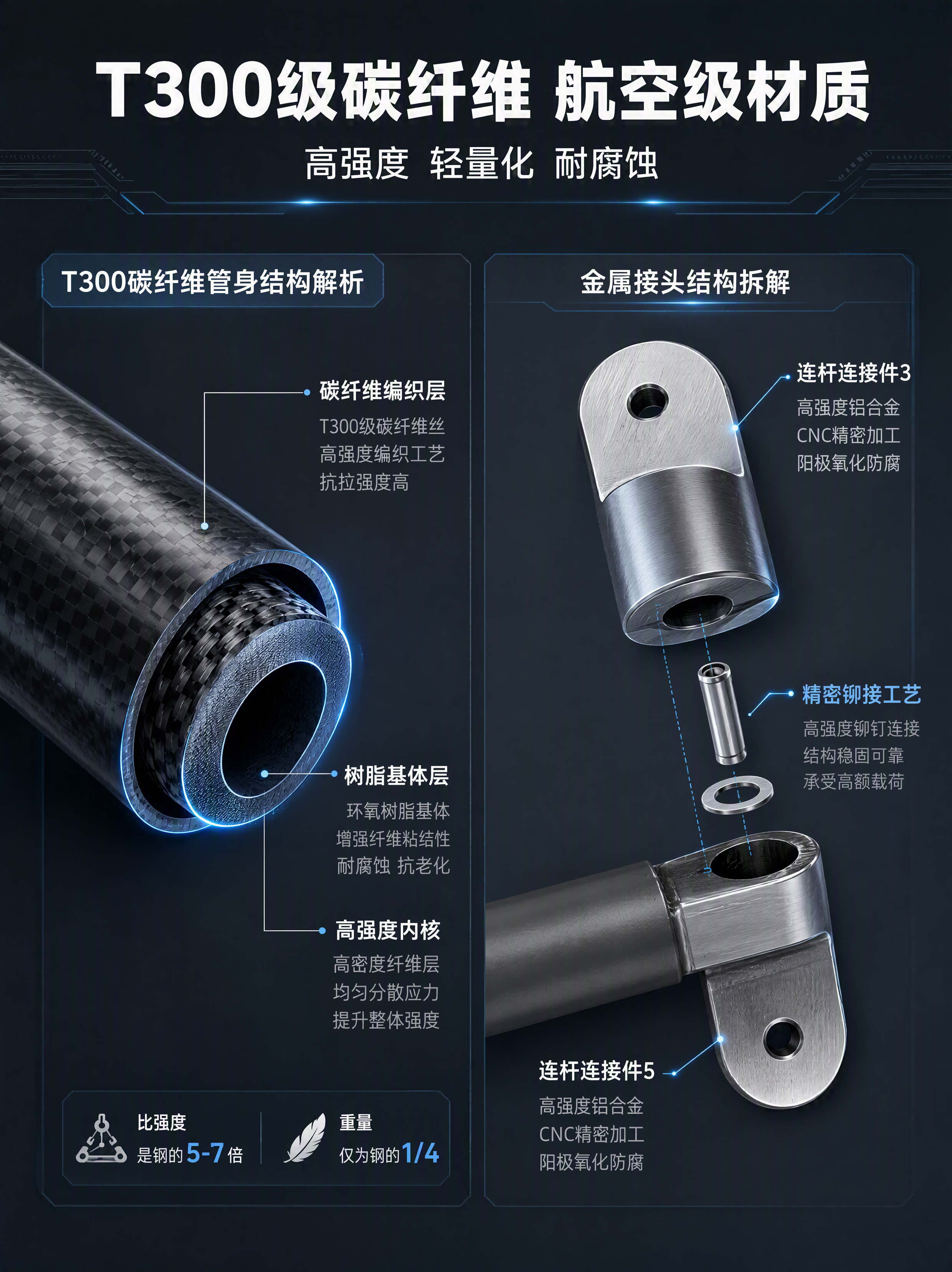 [第4张] 详情页结构材质-T300碳纤维材质解析与金属接头结… - 图片创意预览