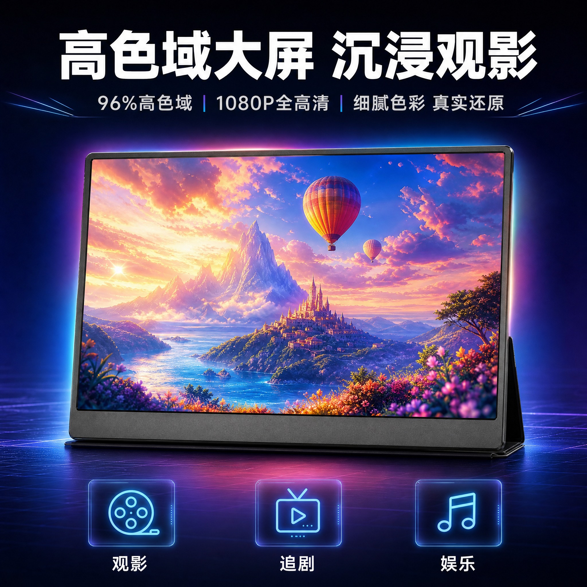[主图-6] 主题：影音娱乐效果展示，突出显示器高色域画质与观… - 图片创意预览